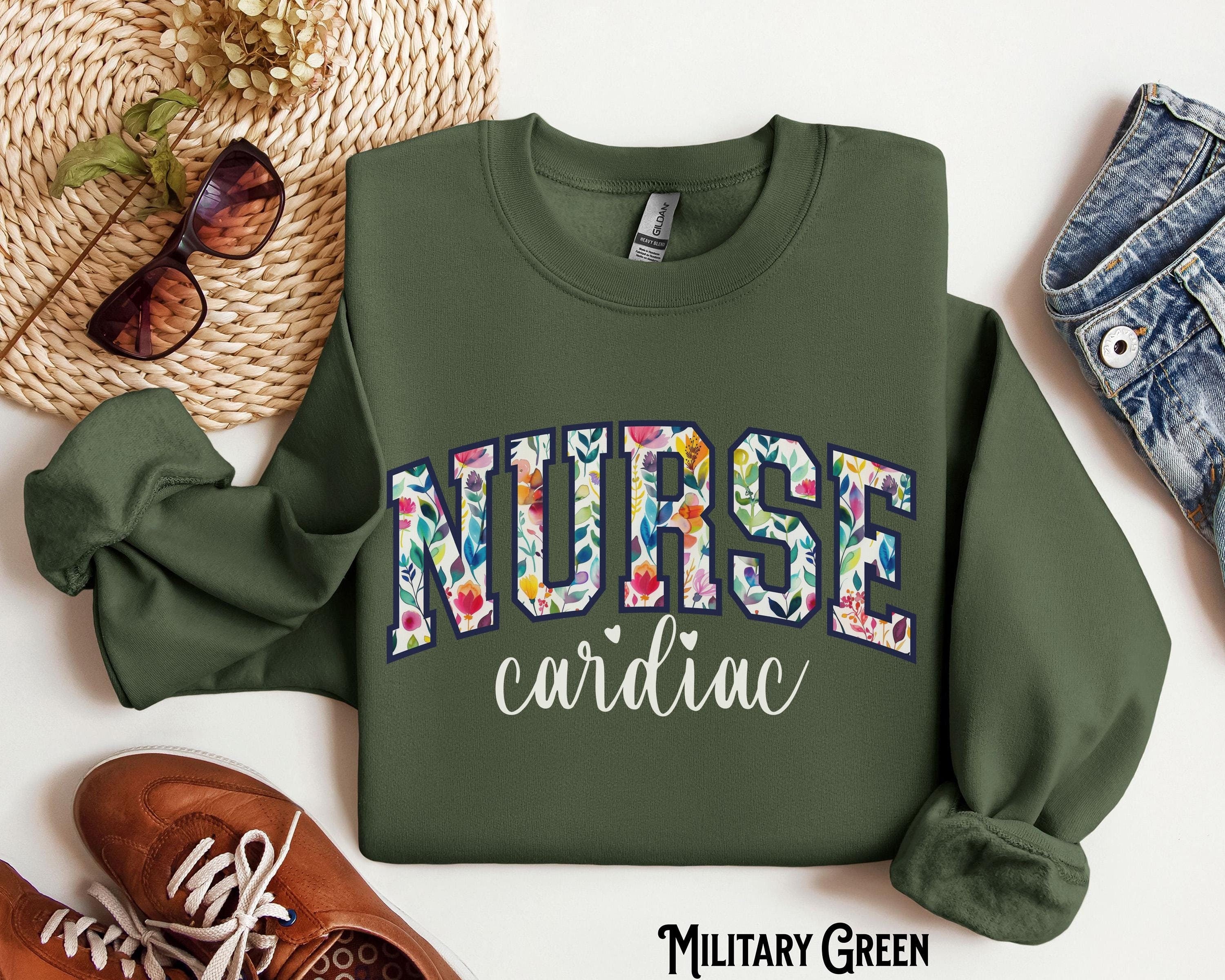 Cardiac Nurse Sweatshirt CVICU Varsity Sweater Cardiology Vascular Heart Nurse Floral Crewneck Spring Summer Gift for Cardiac Nurse Sweatshirt – Soft Feel · Great Gift For Fans
