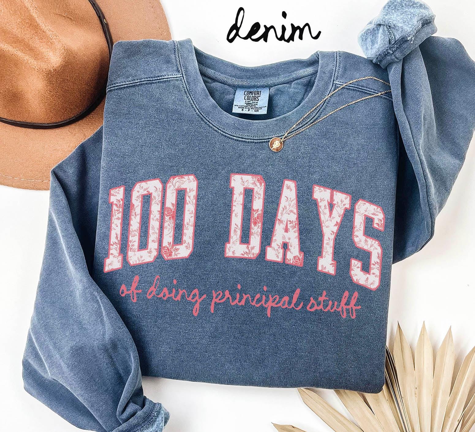 100 Days of School Sweatshirt Principal Gifts Graduation Gifts Pink Toile Crewneck Chinoiserie Shirt for Women Sweatshirt – Premium Graphic · Great Gift For Fans