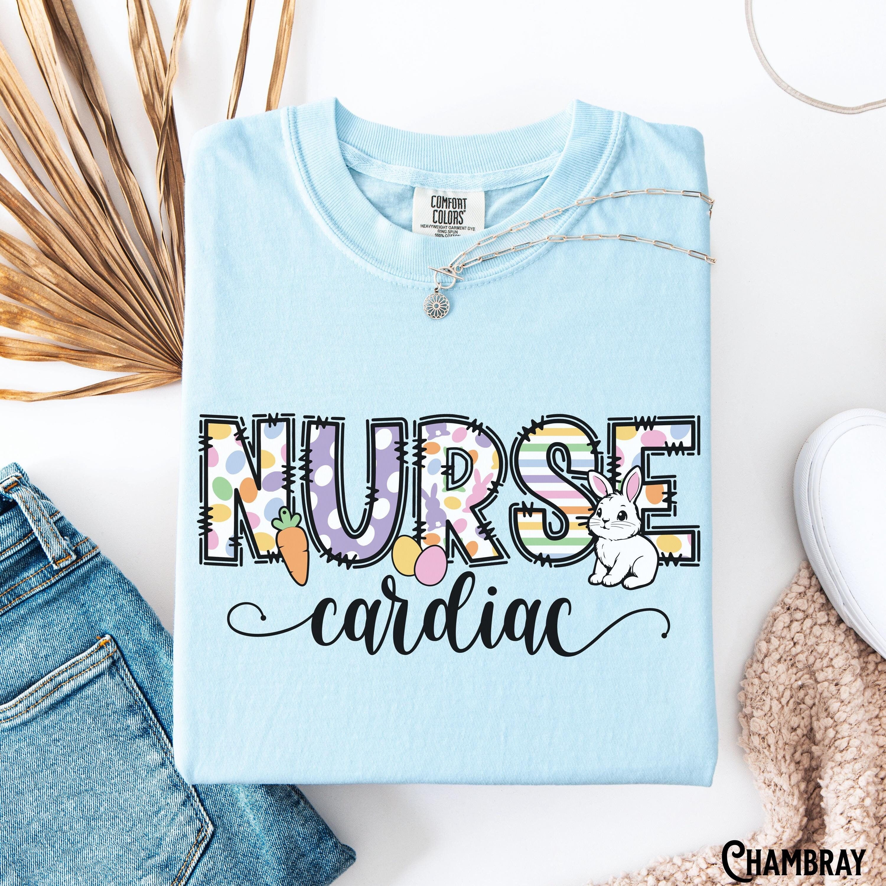 Cardiac Nurse Easter Shirt Easter Bunny Cardiology Vascular Heart Nurse T Shirt RN CVICU Hospital Nursing Gift Graphic Tee – Aesthetic Look · Perfect For Daily Wear