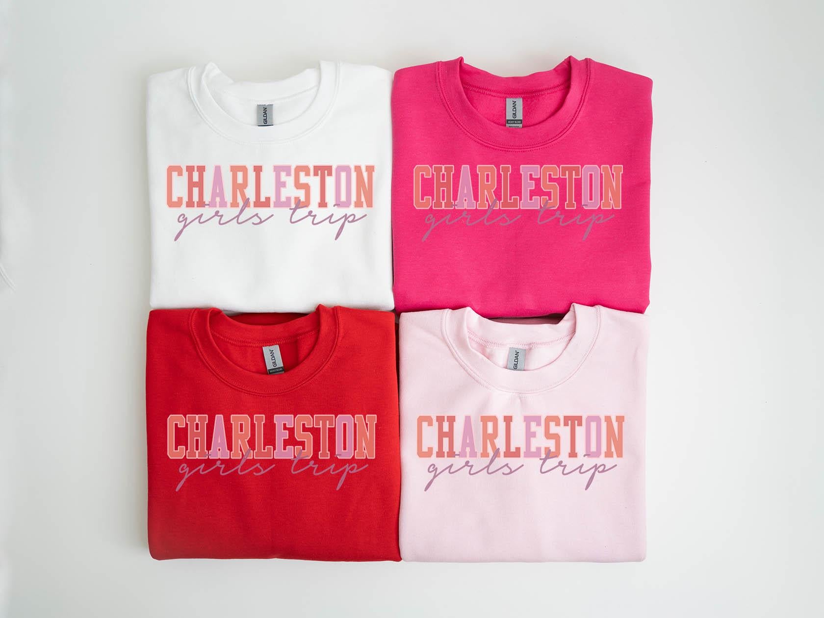 Charleston North Carolina Sweatshirt Girls Trip Sweatshirt NC Vacation Matching Group Crewneck Shirt Long Sleeve Sweatshirt – Warm & Stylish · High-Quality Print