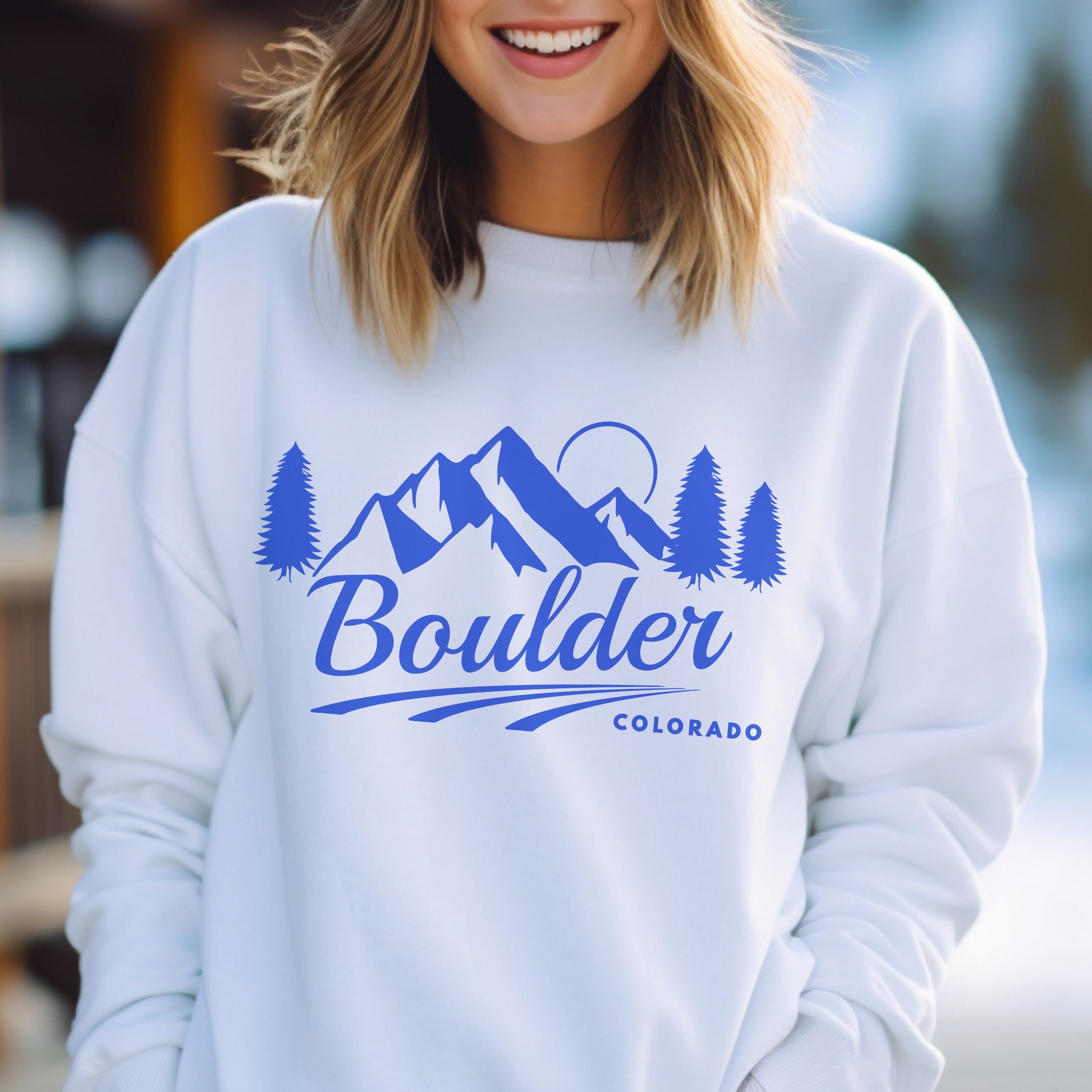 Boulder Colorado Sweatshirt Unisex Mountain Boulder Sweatshirt Personalization Available Sweatshirt – Warm & Stylish · High-Quality Print