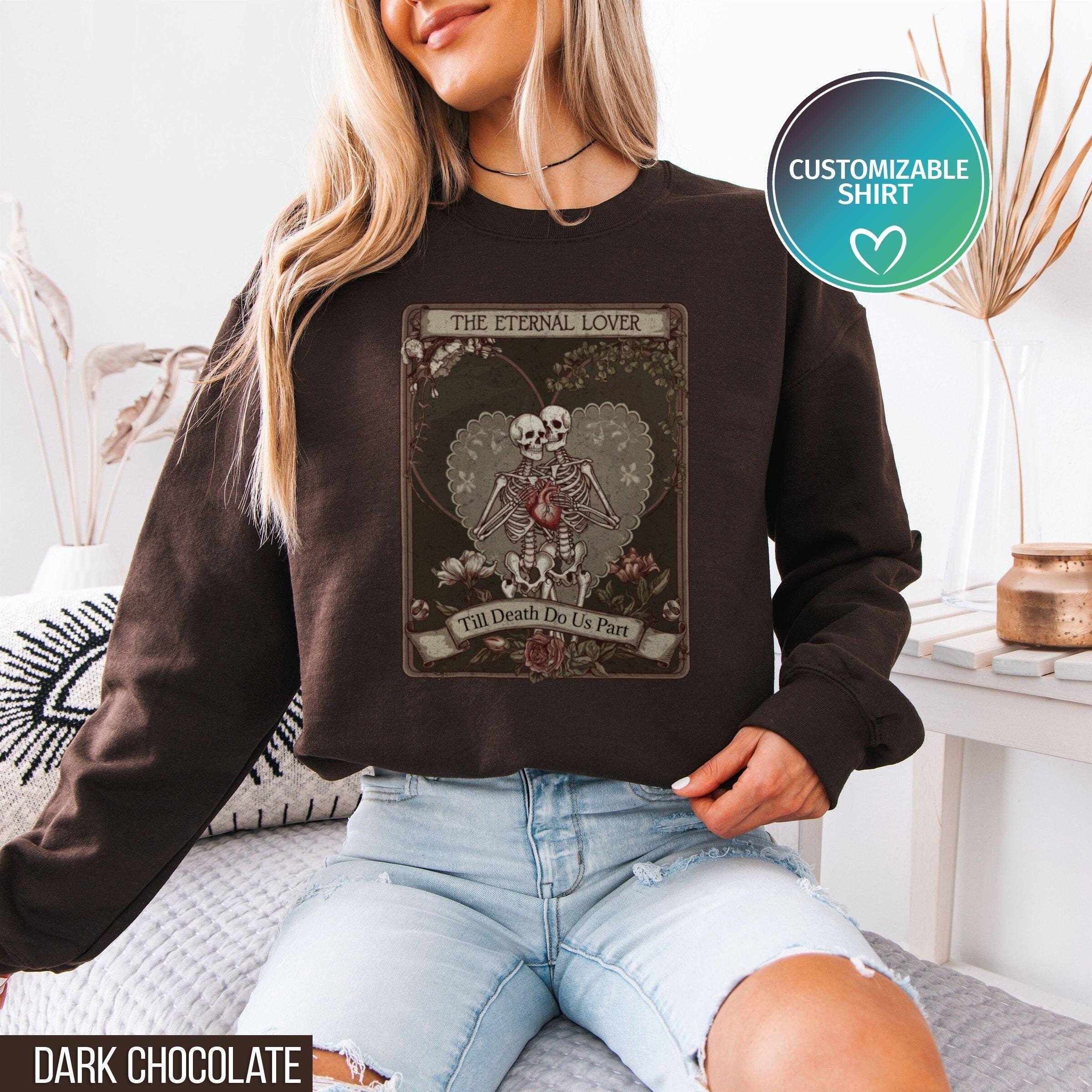 Skeleton Heart Skeleton Couple Whimsigoth Clothing Valentines Crewneck Valentine Outfit Custom Sweatshirt Tarot Card Skeleton Sweater Sweatshirt – Bold Style · High-Quality Print