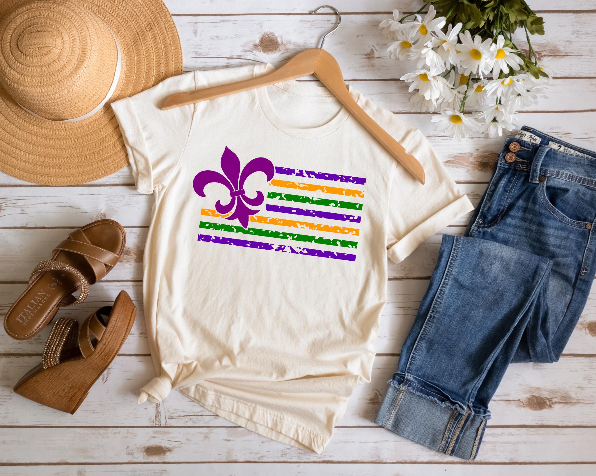 Mardi Gras Flags Fleur De Lis ShirtLouisiana Born in the Boot ShirtMardi Gras Louisiana New Orleans Gift Parade ShirtFat Tuesday Shirt Graphic Tee – Soft Feel · Must-Have Style