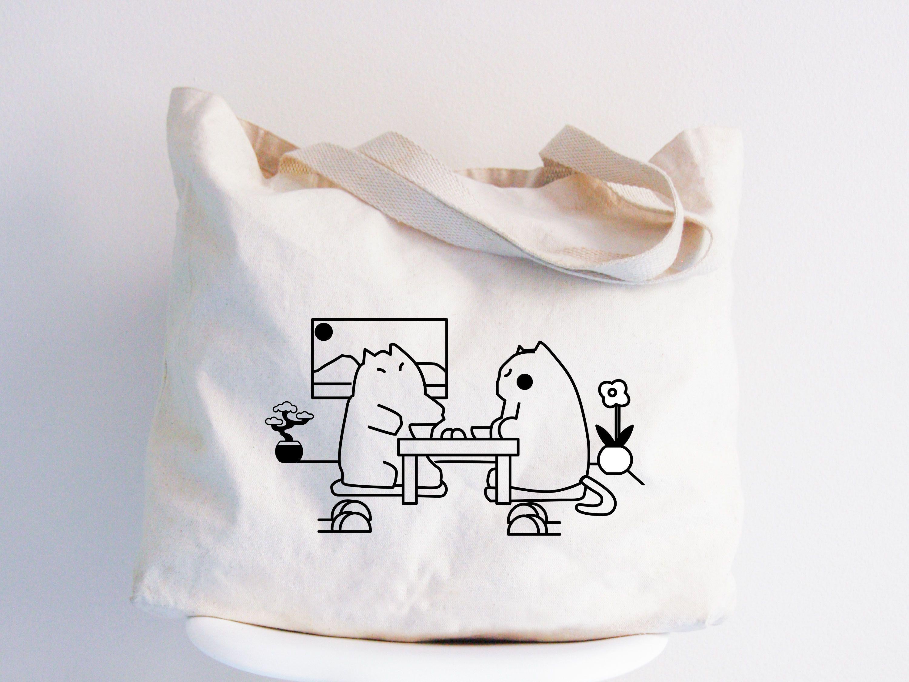 Cat Tote Bag Cats with Coffee Cats With Plants Funny Cat Lover Gift Funny Cat Tote Bag Animal lover Gift Coffee Date Tote Bag Tote Bag – Premium Graphic · Perfect For Daily Wear