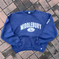 Vintage Y2K Russell Tag Middlebury College Spellout Big Logo Printed Sweatshirt Pullover Crewneck Sweater College Colour NavyBlue Size L Sweatshirt – Feel-Good Design · High-Quality Print