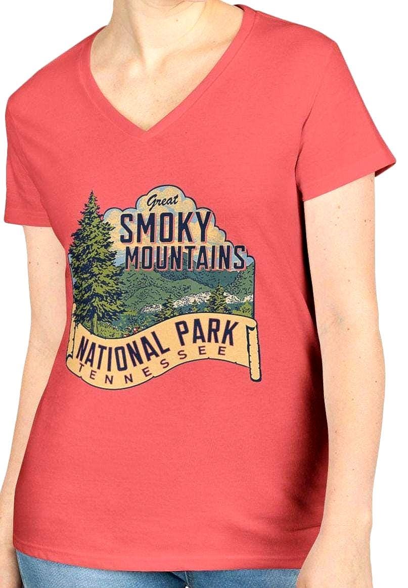 Smoky Mountains Tennessee Ladies39 Tee V Neck Shirt Mountain Lover Gift Nature T Shirt Outdoor Adventure Apparel Mountain Hiking Tee Graphic Tee – Bold Style · Perfect For Daily Wear