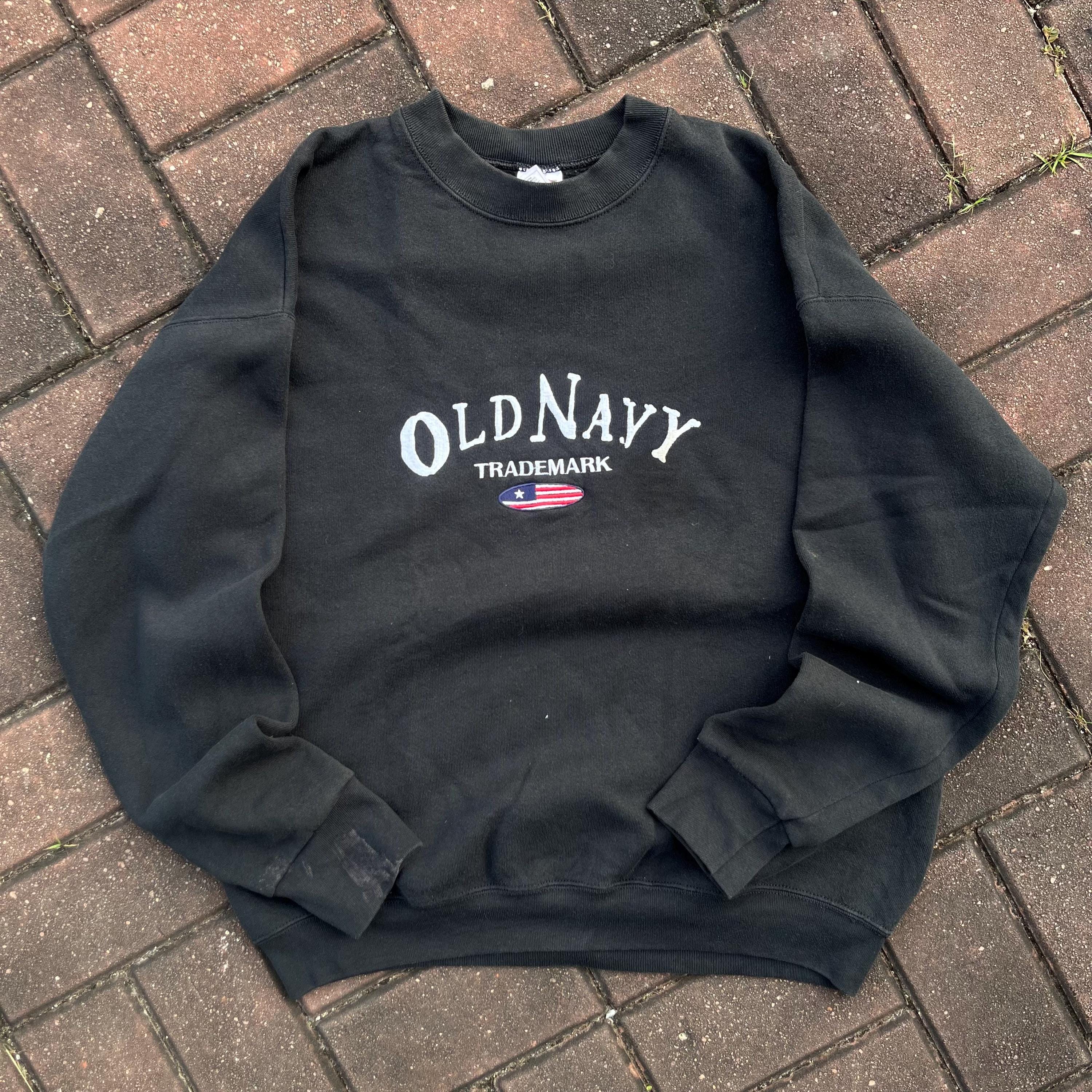 Vintage 90s Tag Old Navy Spellout Big Logo Embroidered Sweatshirt Pullover Crewneck Sweater Old Navy Colour Black Size Large Sweatshirt – Cozy Vibes · High-Quality Print