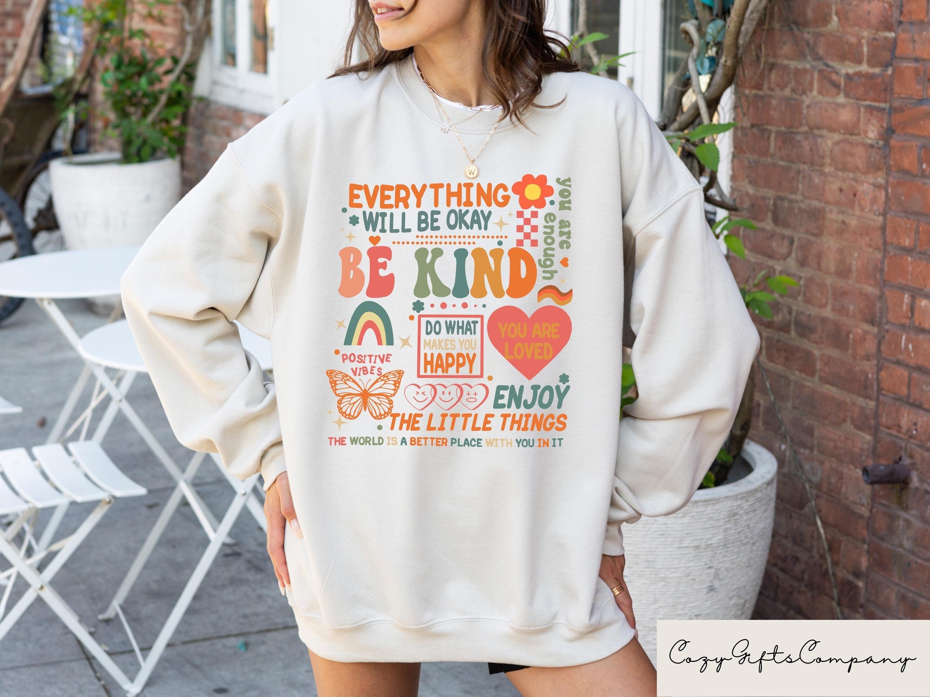 Everything Will Be Okay Sweatshirt Aesthetic Mental Health T shirt Self Growth Shirt Retro Therapy Tee Motivational Women Gift Sweatshirt – Fan Favorite · Perfect For Daily Wear