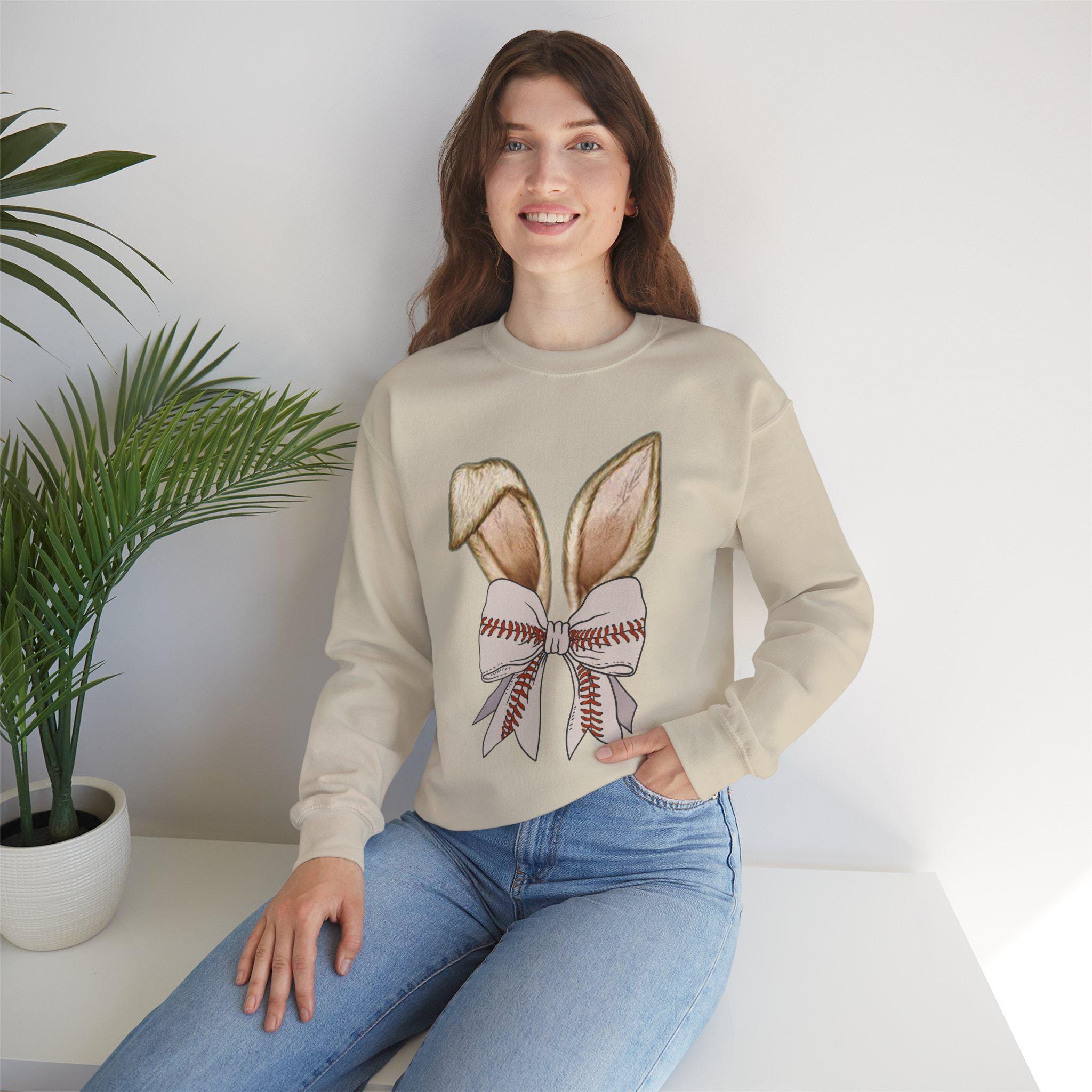 Coquette Bow Bunny Ears Sweatshirt Cute Bunny Sweatshirt Rabbit Sweater Happy Easter Day Gift Coquette Easter Cute Easter Sweatshirt Sweatshirt – Soft Feel · High-Quality Print