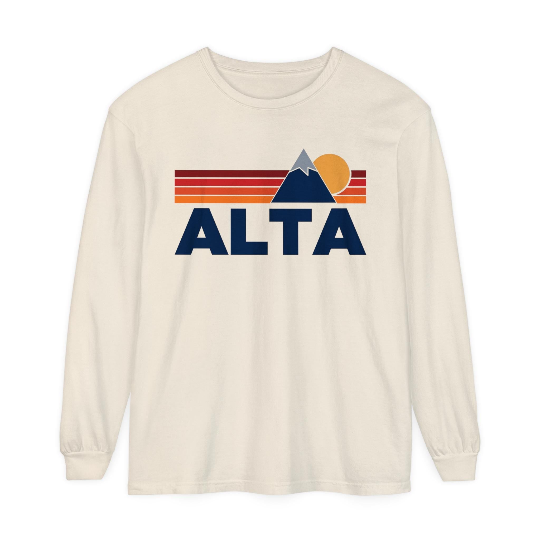 Alta Utah Long Sleeve TShirt Retro Mountain Unisex Alta Unisex Garmentdyed Long Sleeve TShirt Graphic Tee – Aesthetic Look · Trending Graphic Apparel