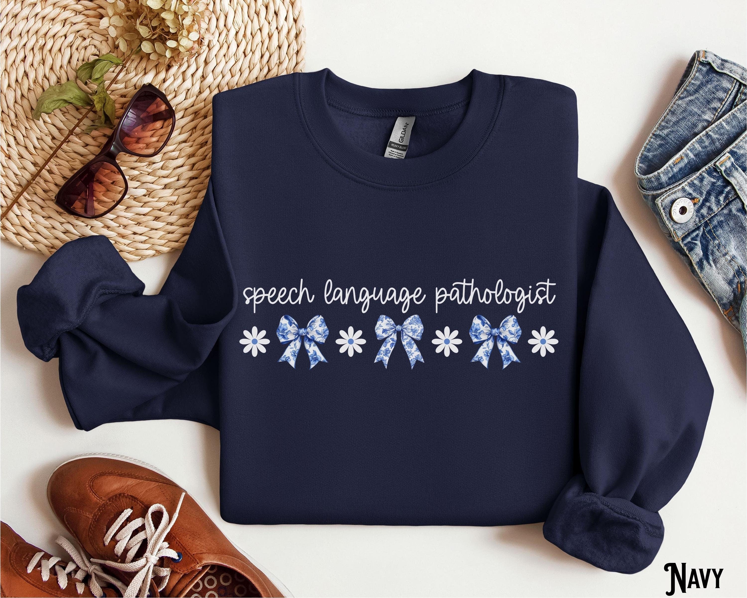 Speech Language Pathologist Sweatshirt Speech Therapist Sweater SLP Sweatshirt Speech Pathology Chinoiserie Bow Flower Coquette Gift Sweatshirt – Soft Feel · Top Pick For Any Outfit