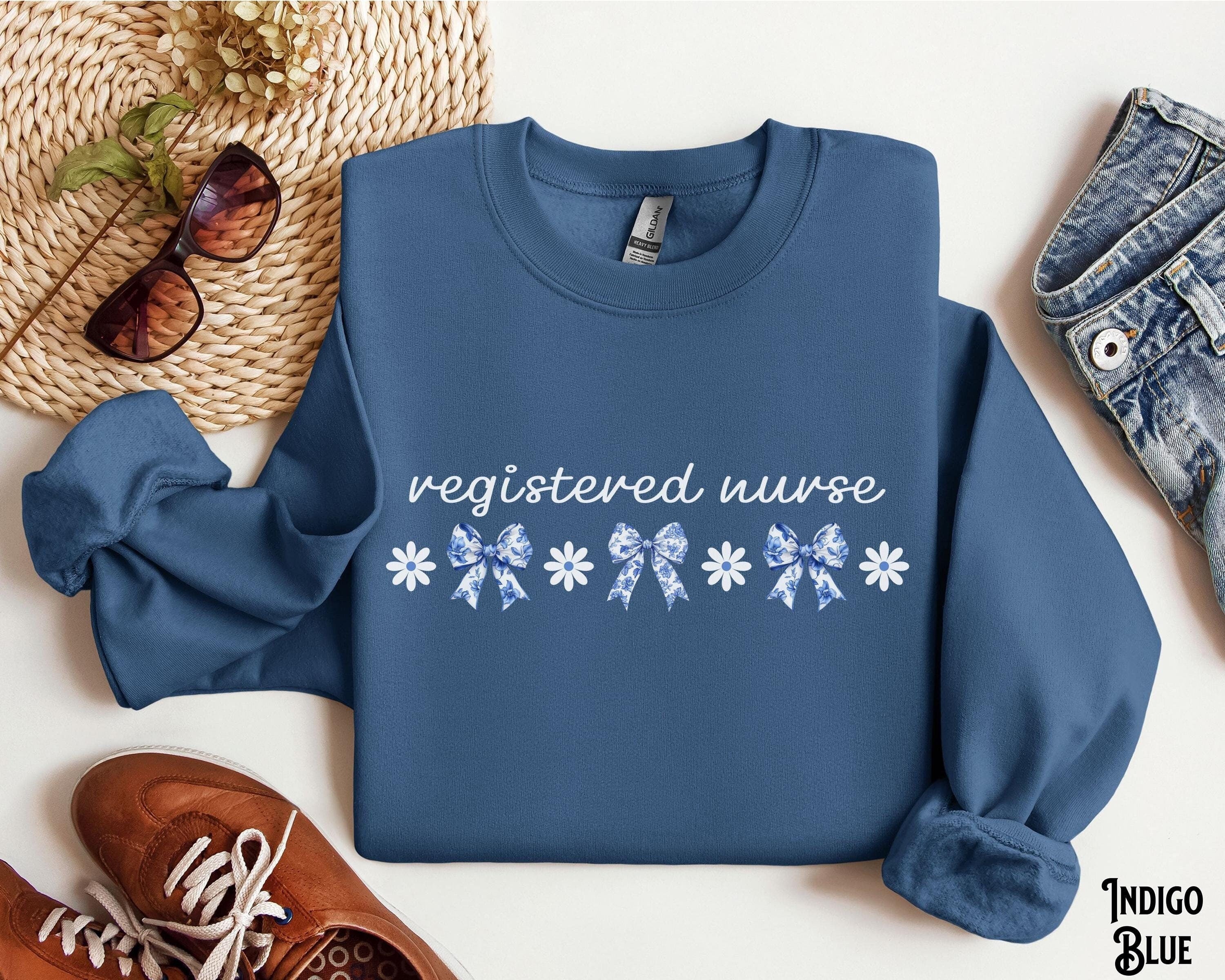 Registered Nurse Sweatshirt RN Sweater Coquette Bow Flowers Floral RN Crewneck Girly Hospital Nursing Chinoiserie Gift for RN Sweatshirt – Bold Style · Perfect For Daily Wear