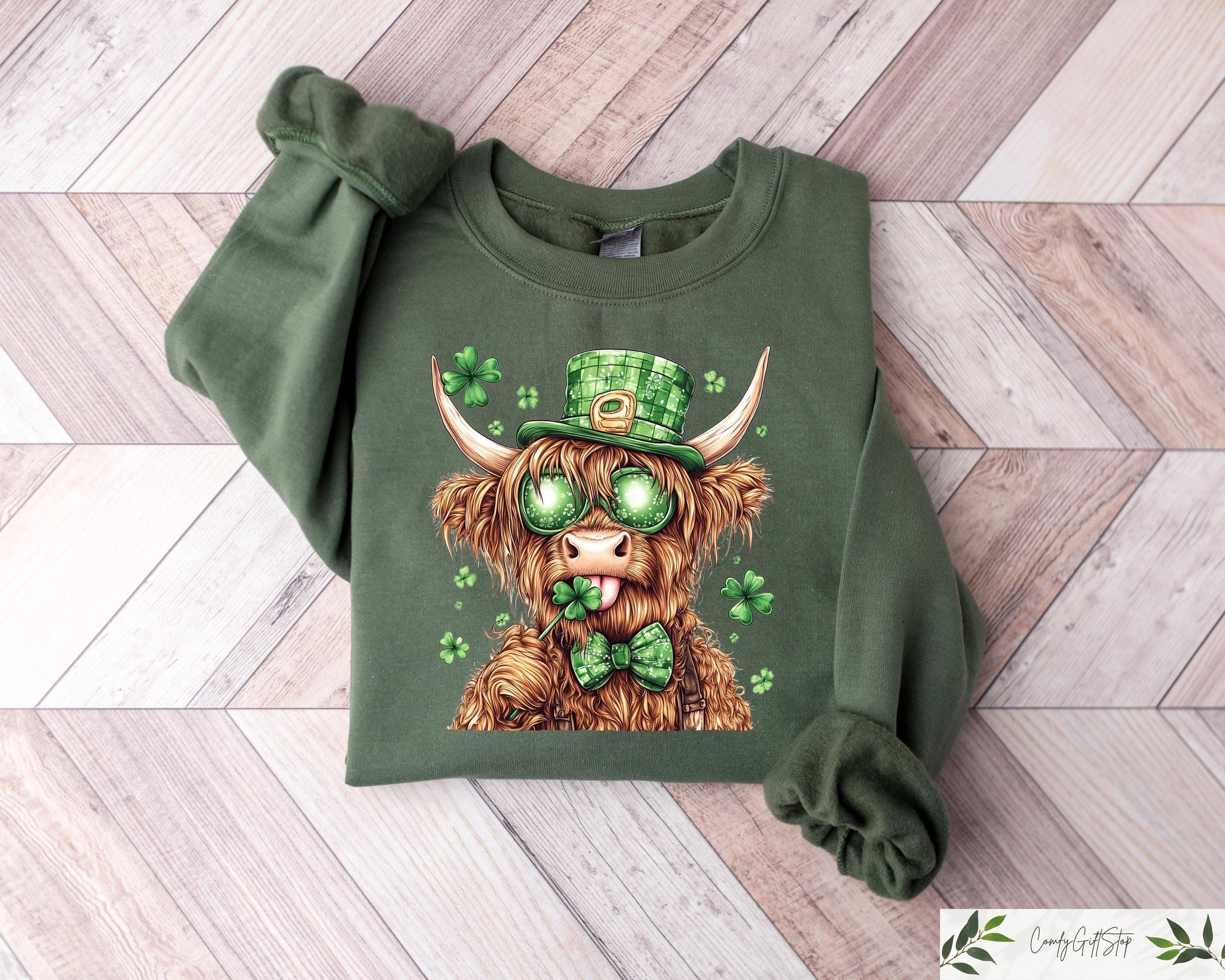 St Patrick39s Day Highland Cow Sweatshirt Retro St Patrick39s Tshirt St Patrick39s Day Tee Lucky Shamrock Cow Shirt Retro St Patricks Gift Sweatshirt – Premium Graphic · High-Quality Print