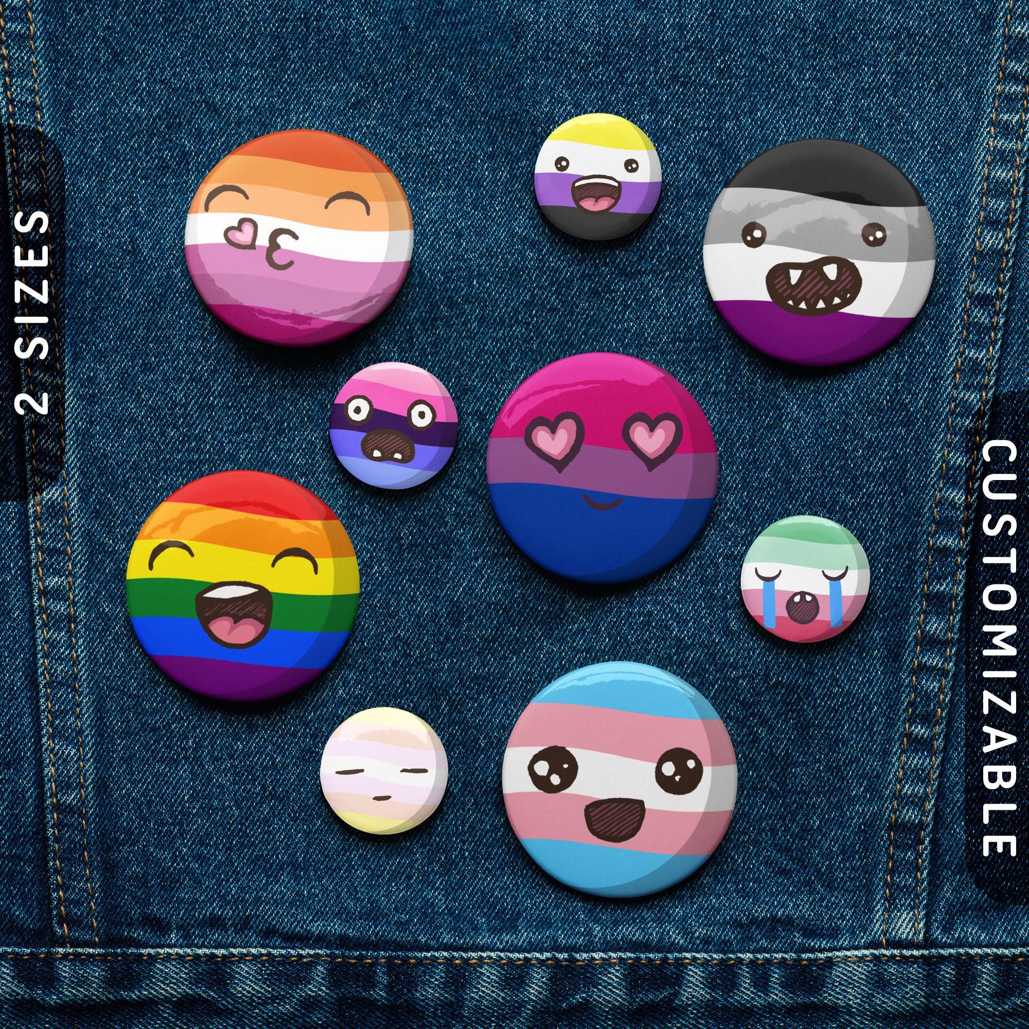Pride Face Pins Custom LGBTQ Flag Pin Buttons Pride Flag Emoji Pin Gay Lesbian Bisexual Trans Queer Nonbinary Asexual Pins Graphic Tee – Aesthetic Look · Great Gift For Fans