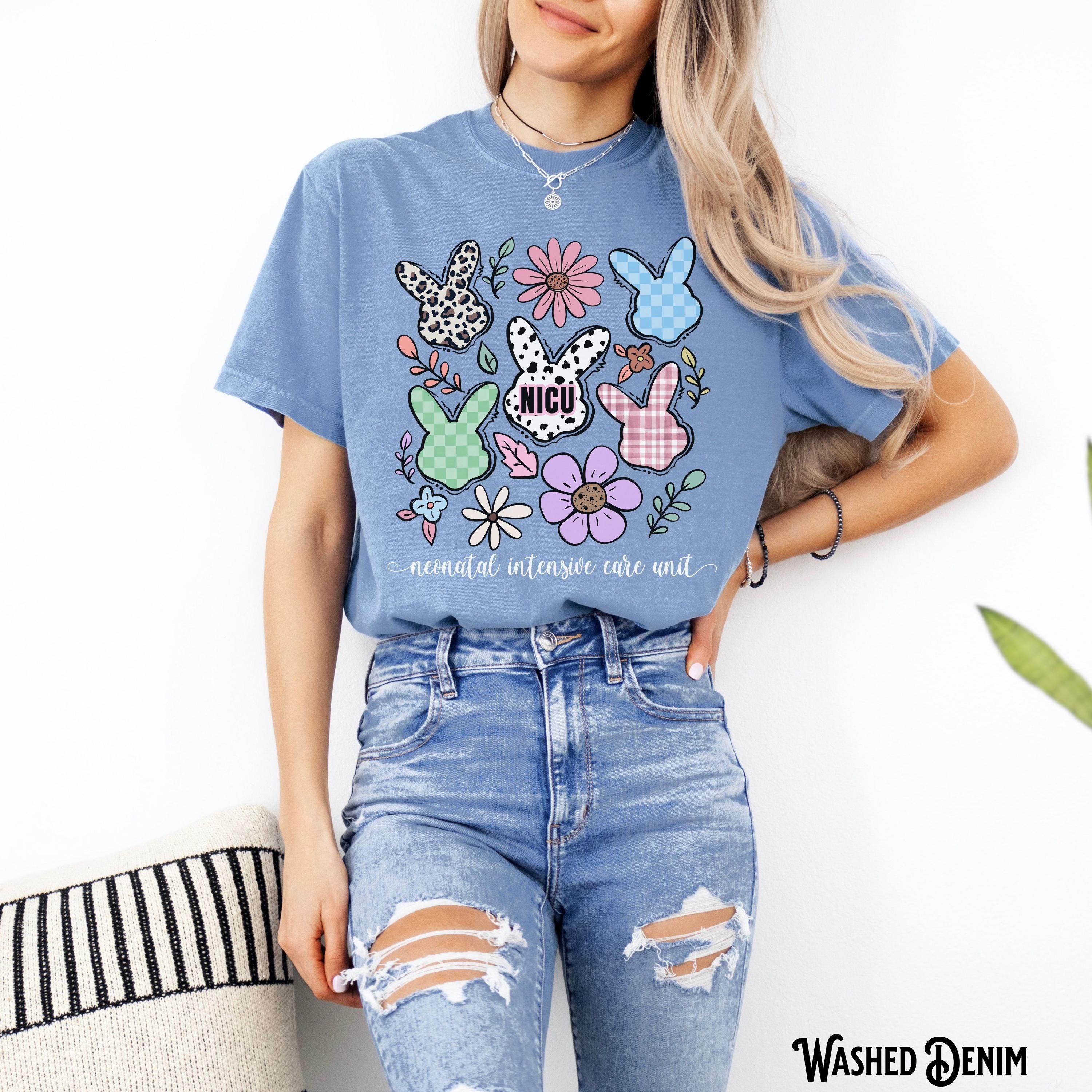 NICU Easter Shirt Neonatal Intensive Care Unit Nurse Doctor Neonatal ICU Spring Flowers Leopard Easter Bunny Gift Graphic Tee – Easygoing Wear · Must-Have Style