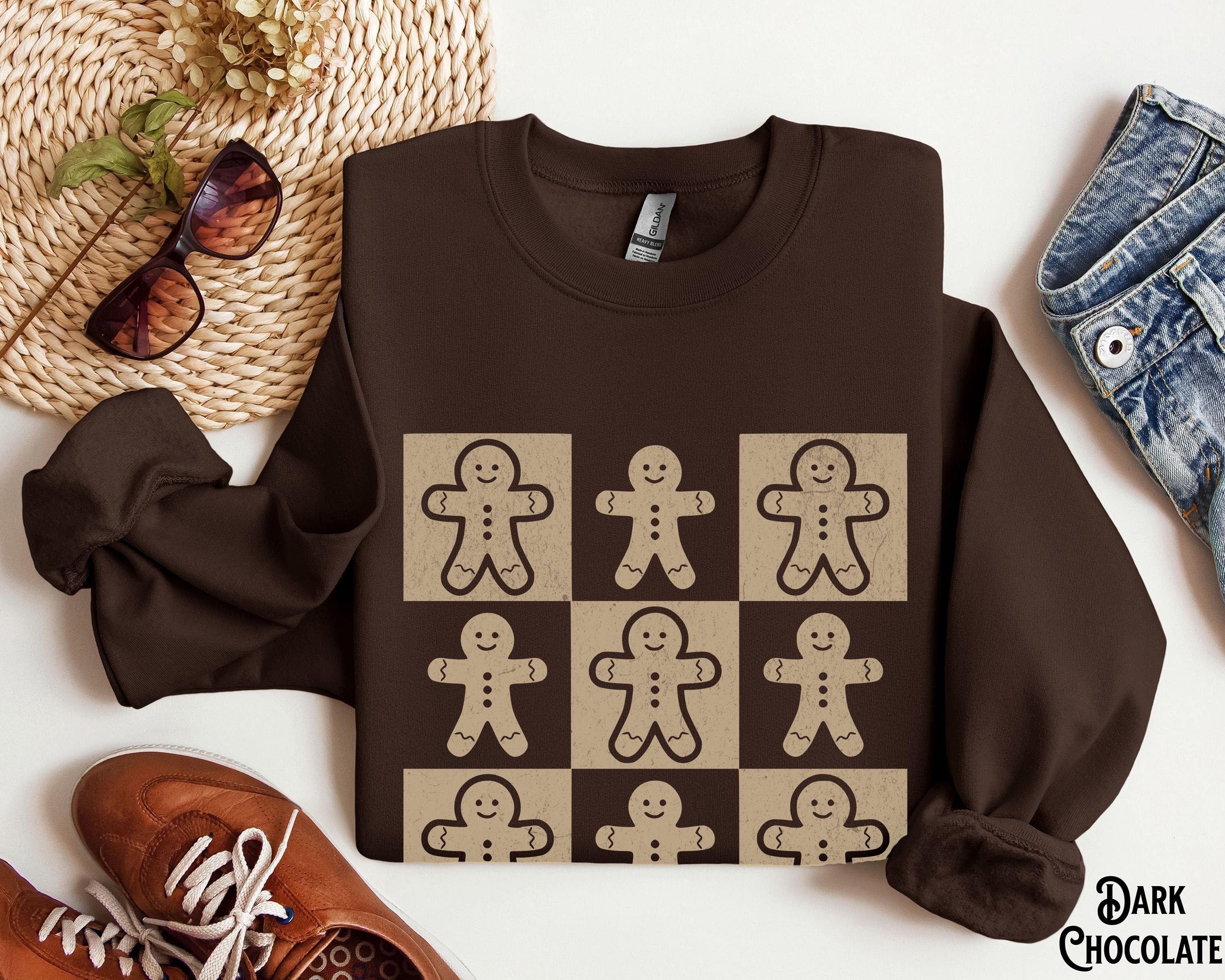 Gingerbread Sweatshirt Checkered Man Woman Boho Christmas Vintage Checker Board Trendy Aesthetic Holiday Sweater Sweatshirt – Feel-Good Design · Perfect For Daily Wear