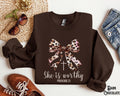 Coquette Christian Sweatshirt Leopard Bow Faith Sweater Bible Verse Crewneck Girly Christian Gift Religious Women Gift Jesus Apparel Sweatshirt – Bold Style · Great Gift For Fans