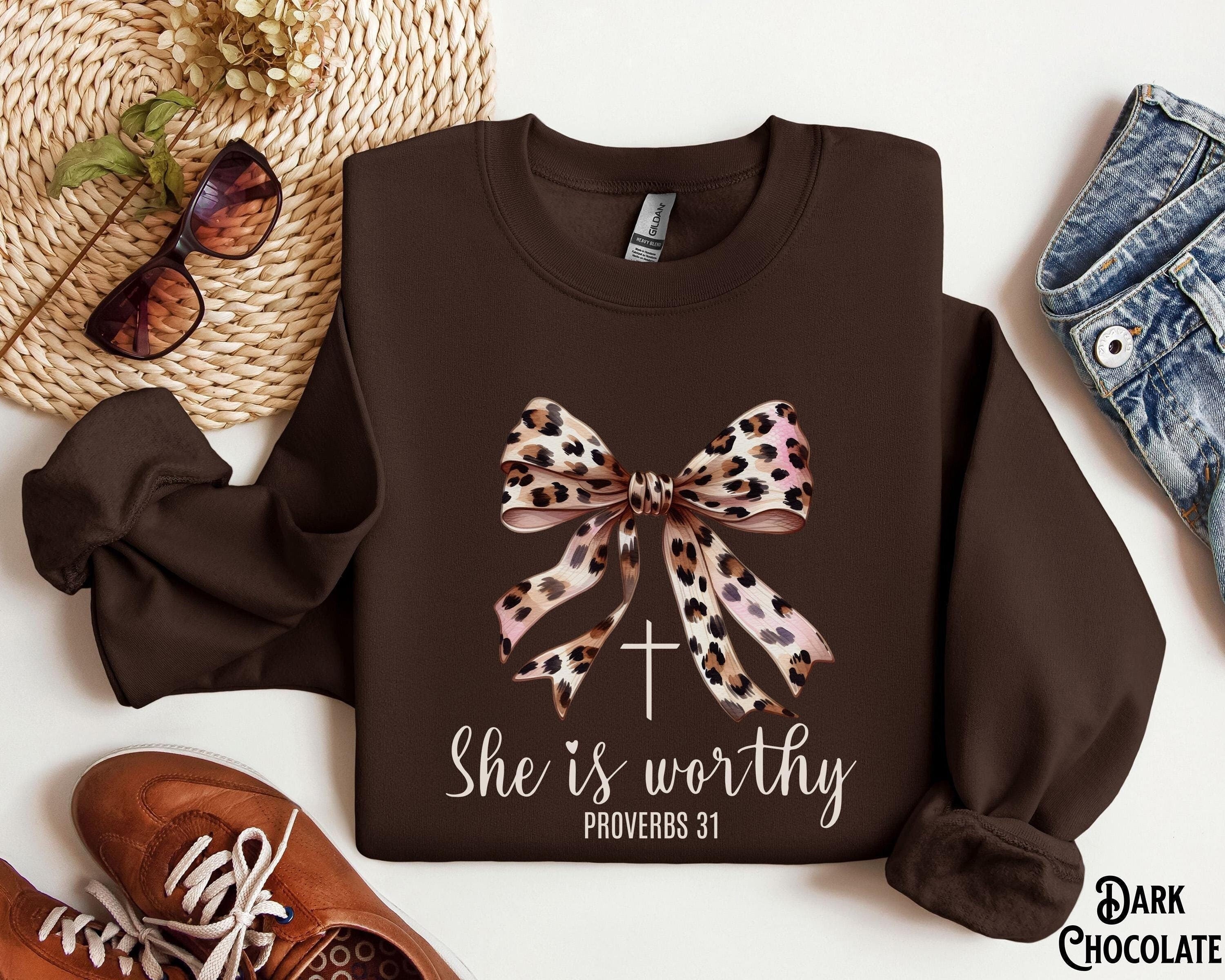 Coquette Christian Sweatshirt Leopard Bow Faith Sweater Bible Verse Crewneck Girly Christian Gift Religious Women Gift Jesus Apparel Sweatshirt – Bold Style · Great Gift For Fans