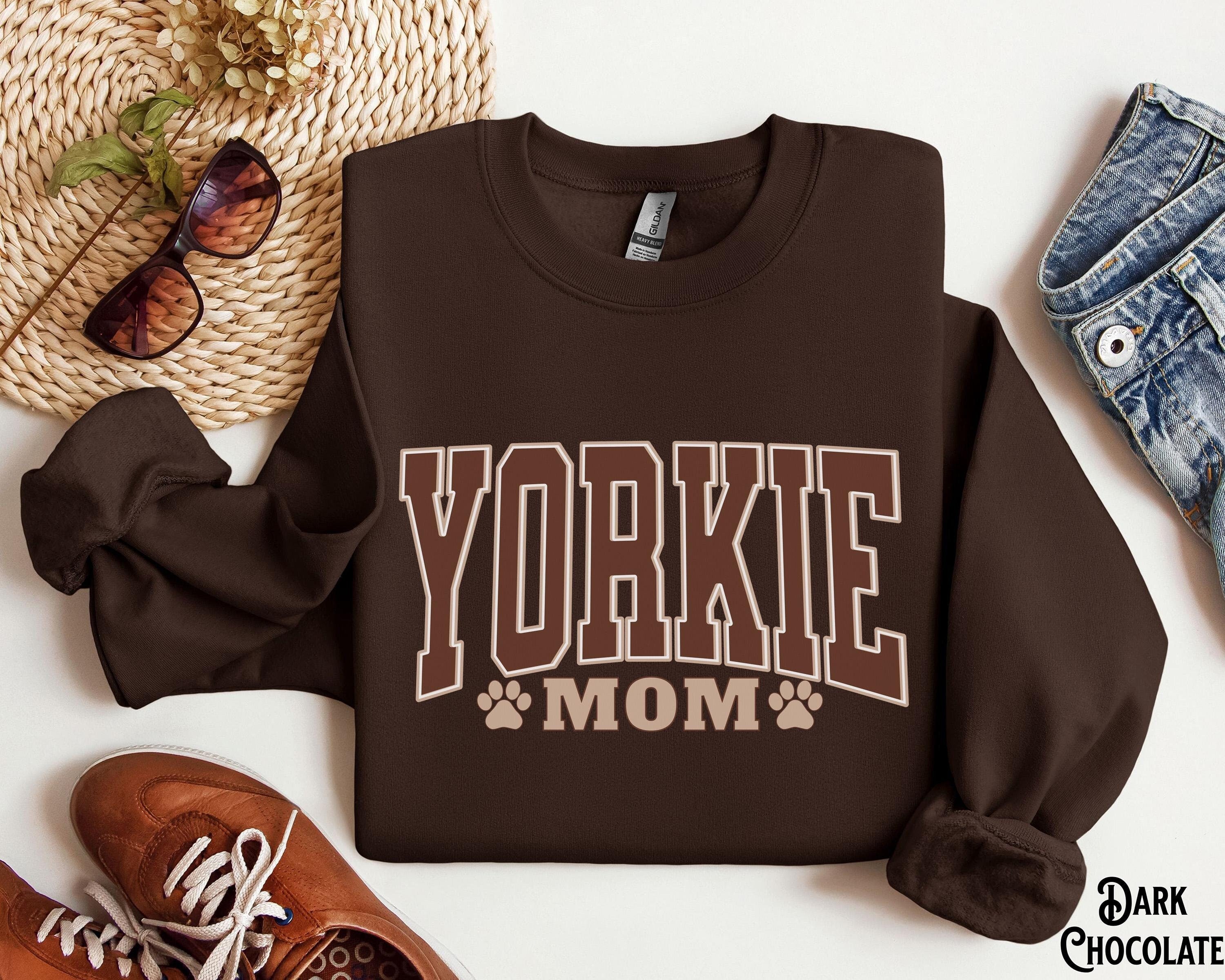 Yorkie Mom Sweatshirt Crewneck Sweater Dog Lover Walking University Varsity Vintage Retro Gift For Yorkie Owner Yorkshire Terrier Sweatshirt – Soft Feel · High-Quality Print