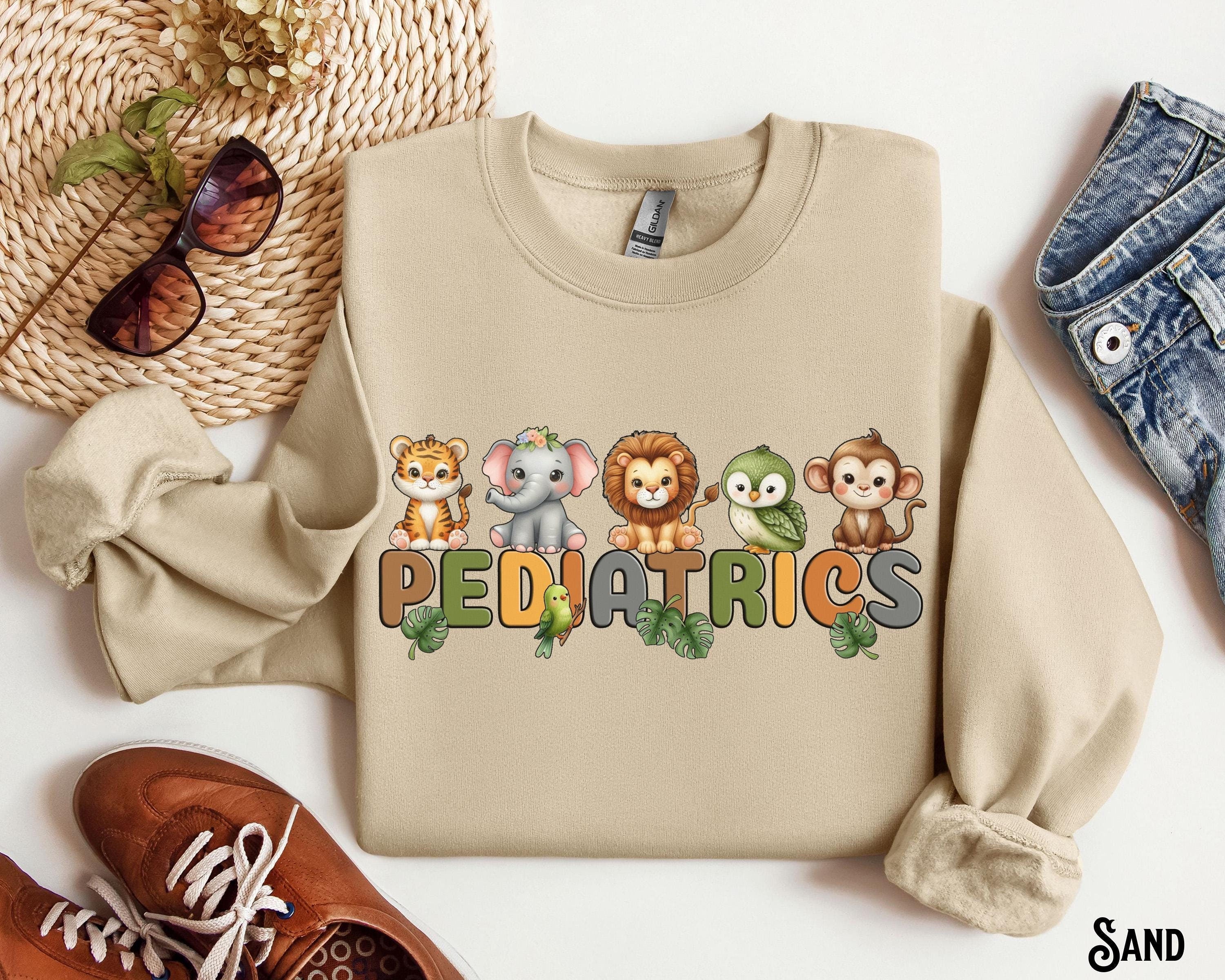 Pediatrics Sweatshirt PEDS Sweater Pediatric Nurse Crewneck Jungle Animals PICU Doctor Pediatric RN Sweatshirt Pediatric Nurse Gift Sweatshirt – Cozy Vibes · Great Gift For Fans