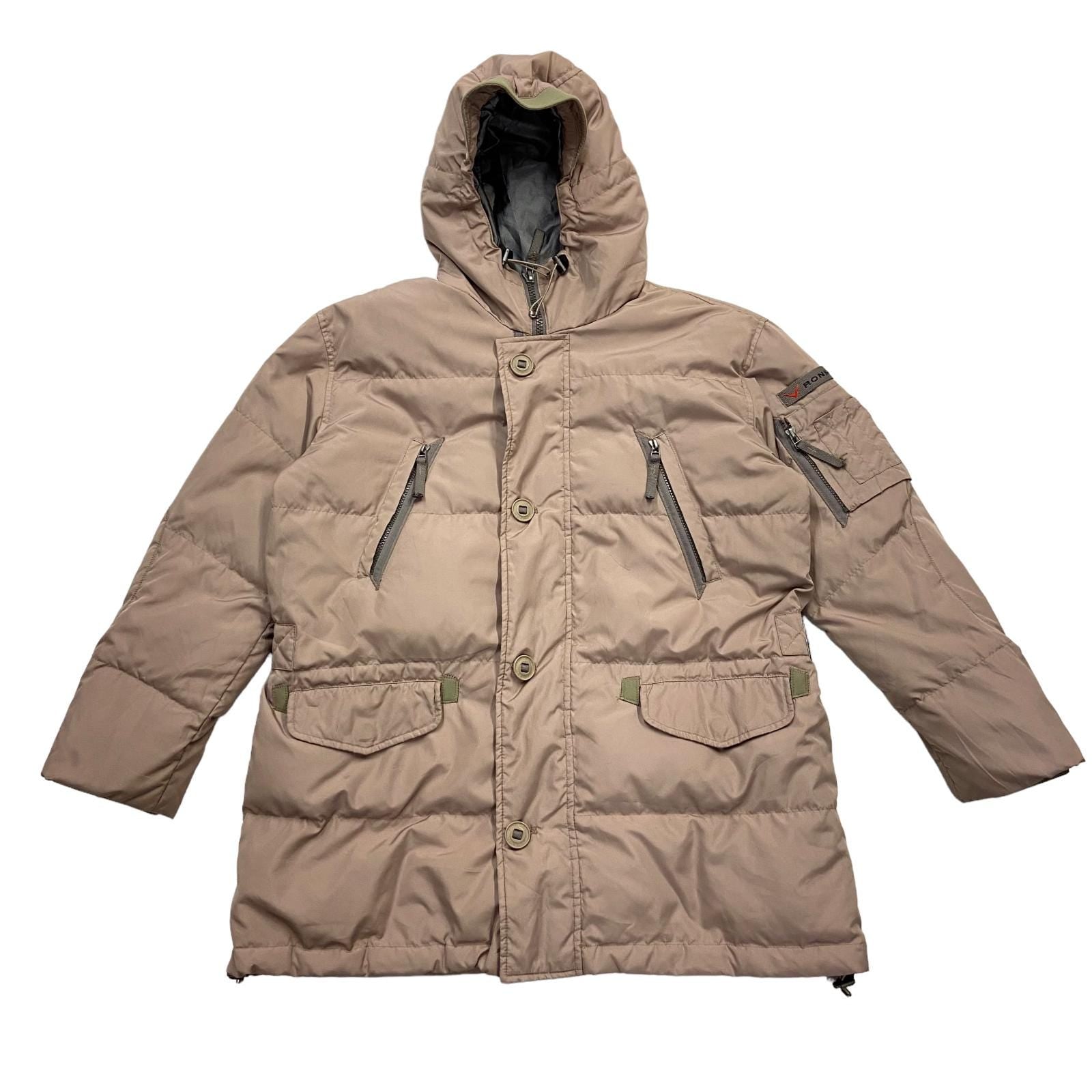 Beige Hooded Puffer Coat Vintage Ronson Down Padded All Conditions Jacket Graphic Tee – Everyday Comfort · Great Gift For Fans