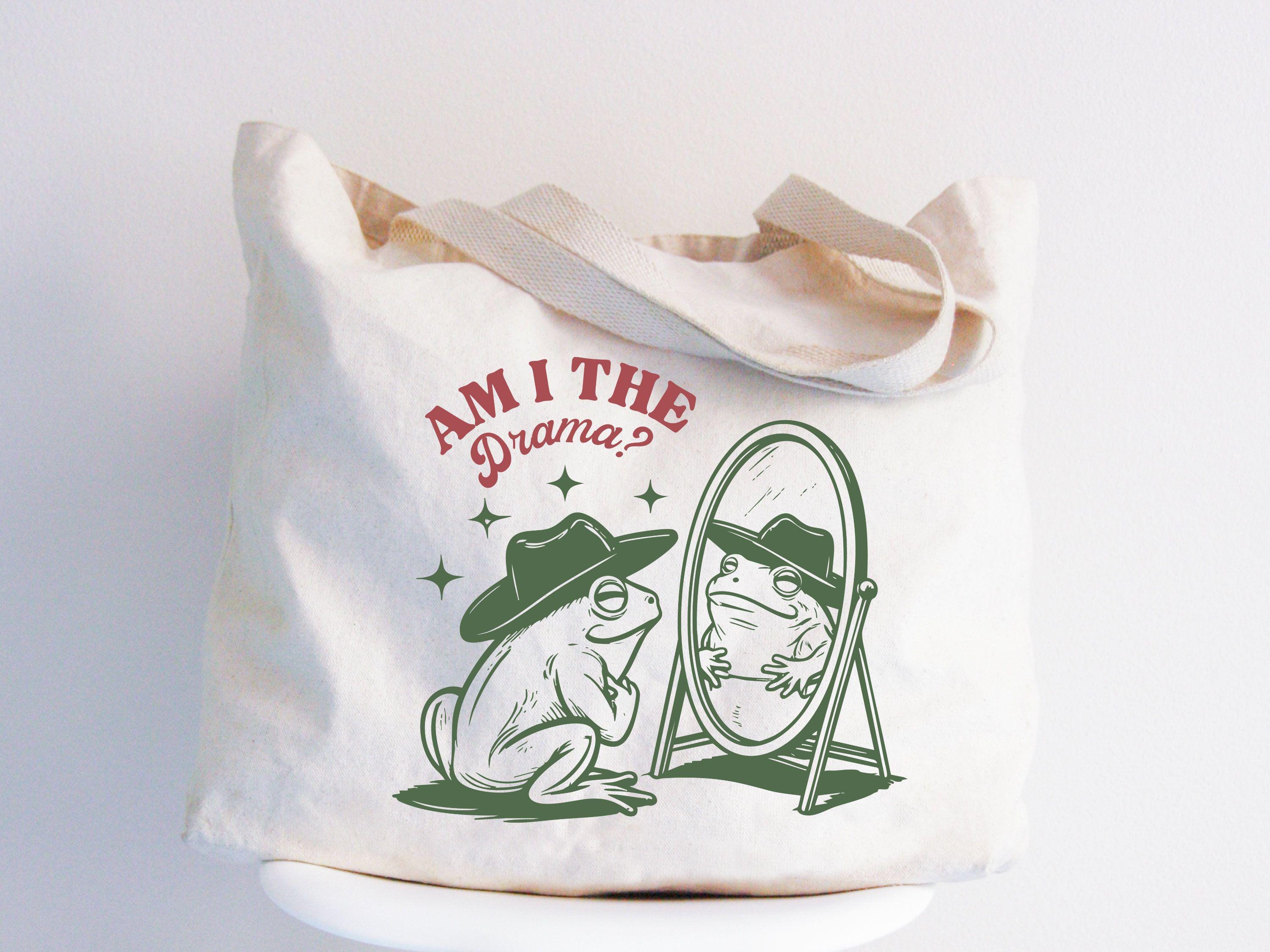 Am I The Drama Tote Bag Funny Frog Tote Bag Cowboy Frog Tote Bag Western Tote Bag Shopping Bag Reusable Bag Retro Bag Meme Tote Bag Tote Bag – Aesthetic Look · Great Gift For Fans