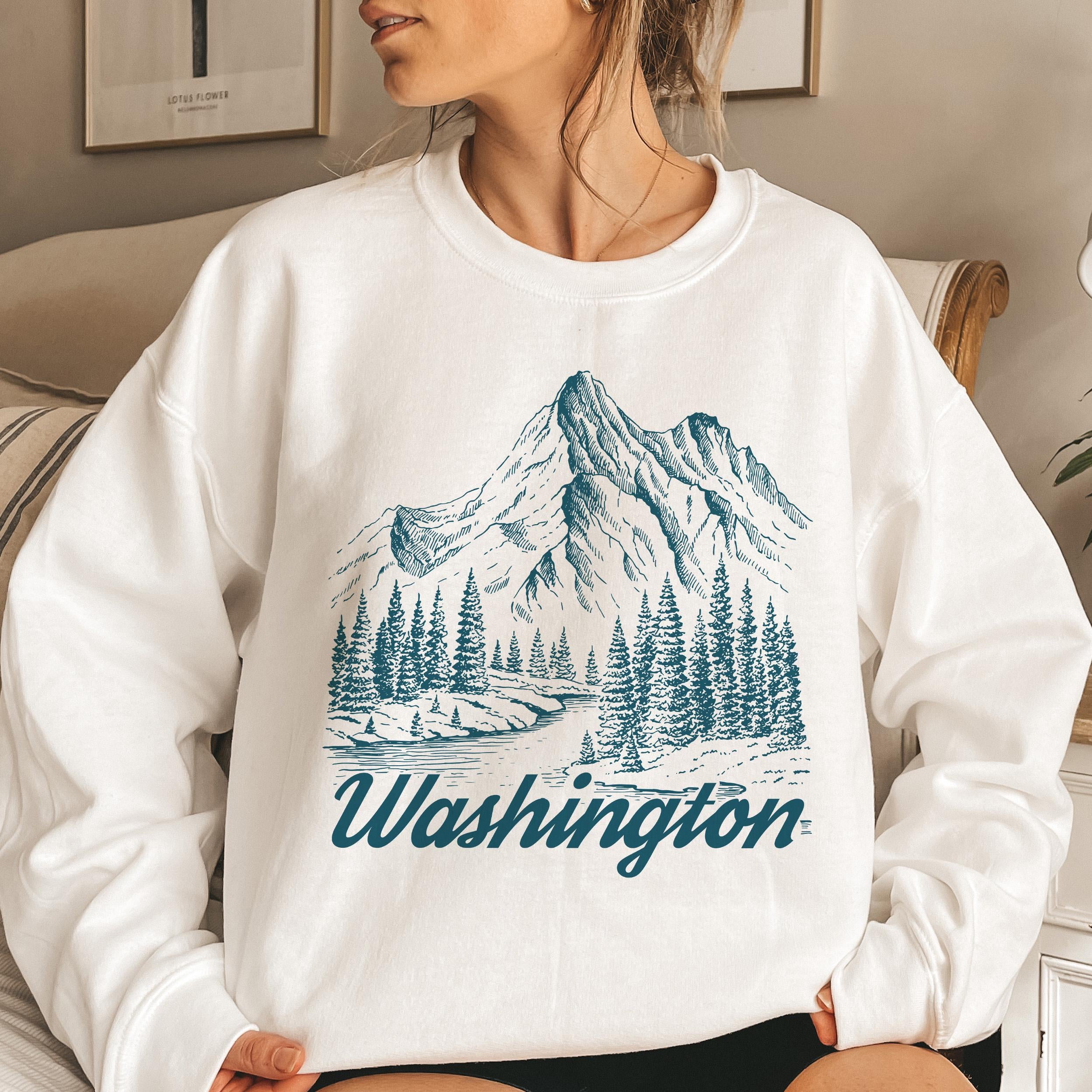 Washington Sweatshirt Mountain Illustration Graphic Crewneck Sweatshirt – Easygoing Wear · Great Gift For Fans