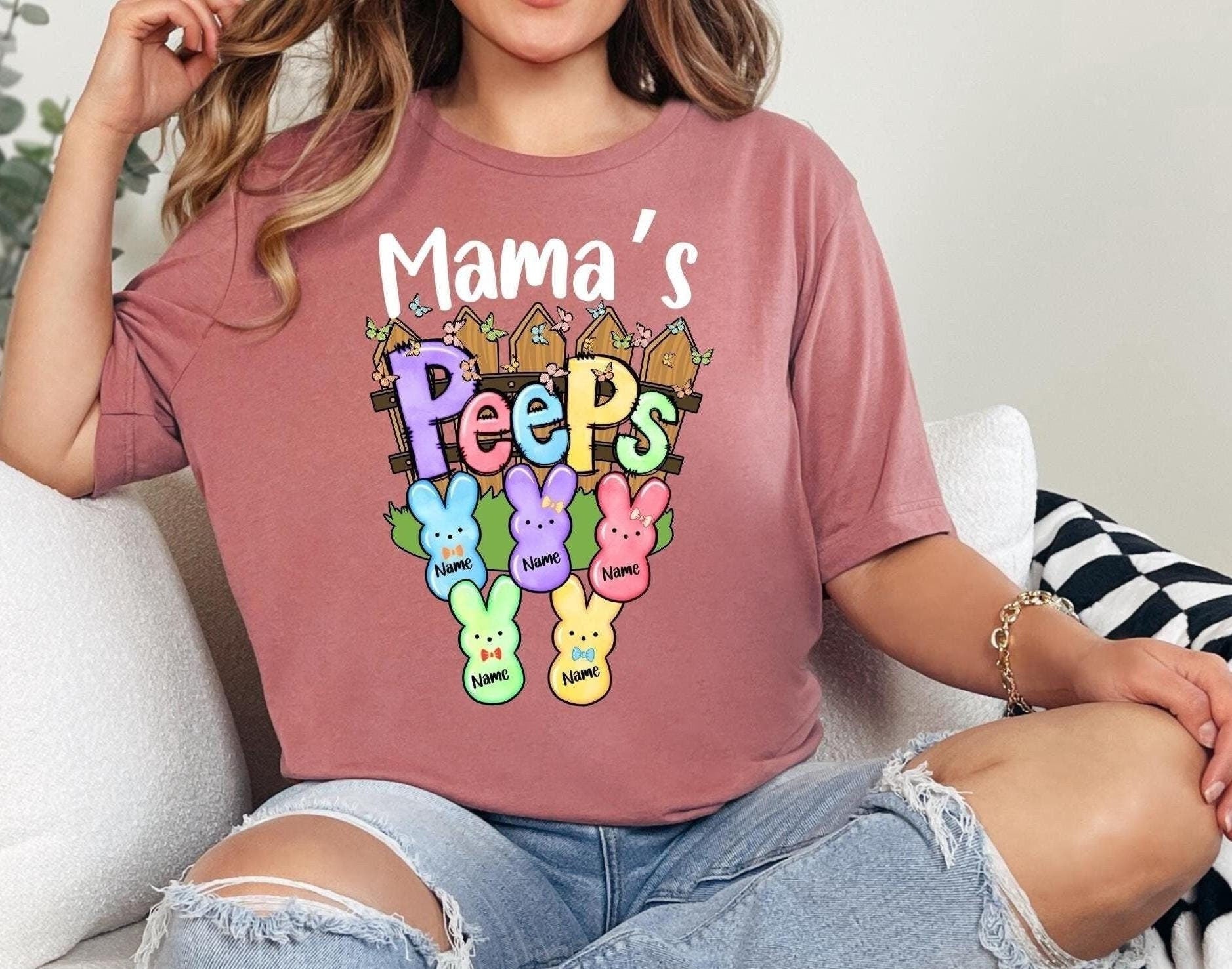 Custom Easter MAMA Shirt Granma39s Peeps Easter Shirt Gift For her Grandma Easter Shirt With Kids Names Custom peeps namesWomen39s shirts Graphic Tee – Easygoing Wear · Perfect For Daily Wear