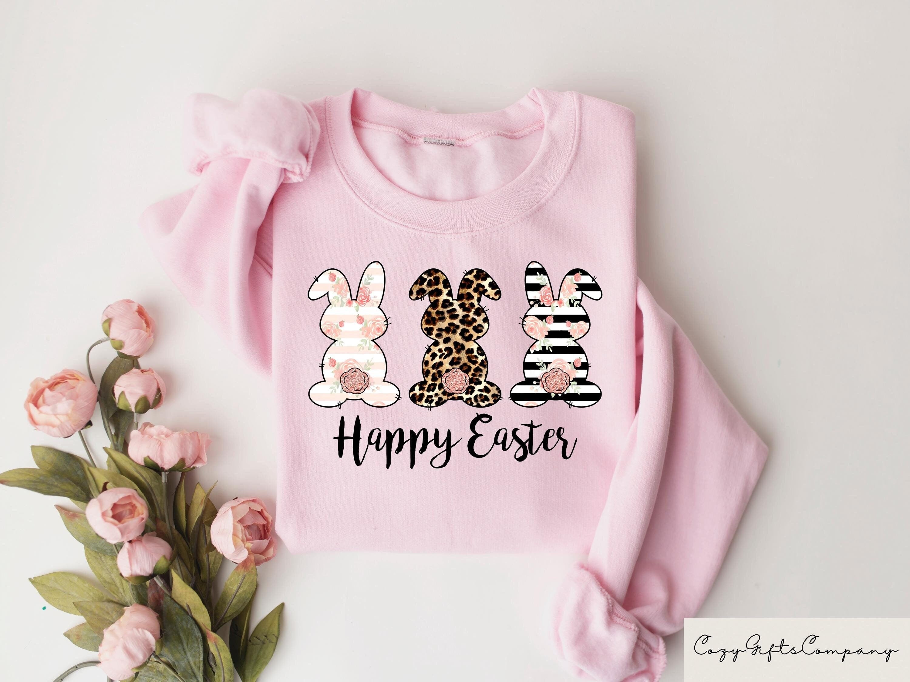 Happy Easter Bunny Sweatshirt Easter Bunnies T shirt Leopard Bunnies Shirt Women39s Easter Tee Easter Matching Outfit Funny Easter Gift Sweatshirt – Fan Favorite · High-Quality Print