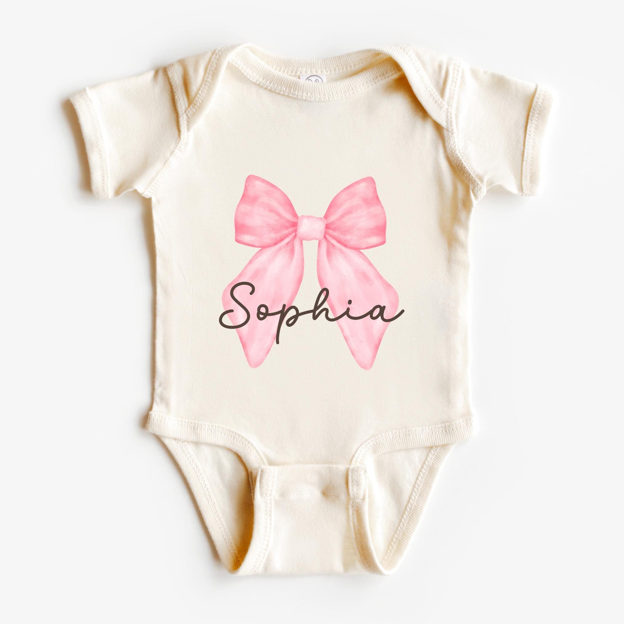Personalized Coquette Bow Baby Bodysuit Custom Name Bodysuit Girl New Baby Gift with Name Clothes for Baby Shower Gift Baby Girl Shirt Bow Graphic Tee – Cozy Vibes · High-Quality Print