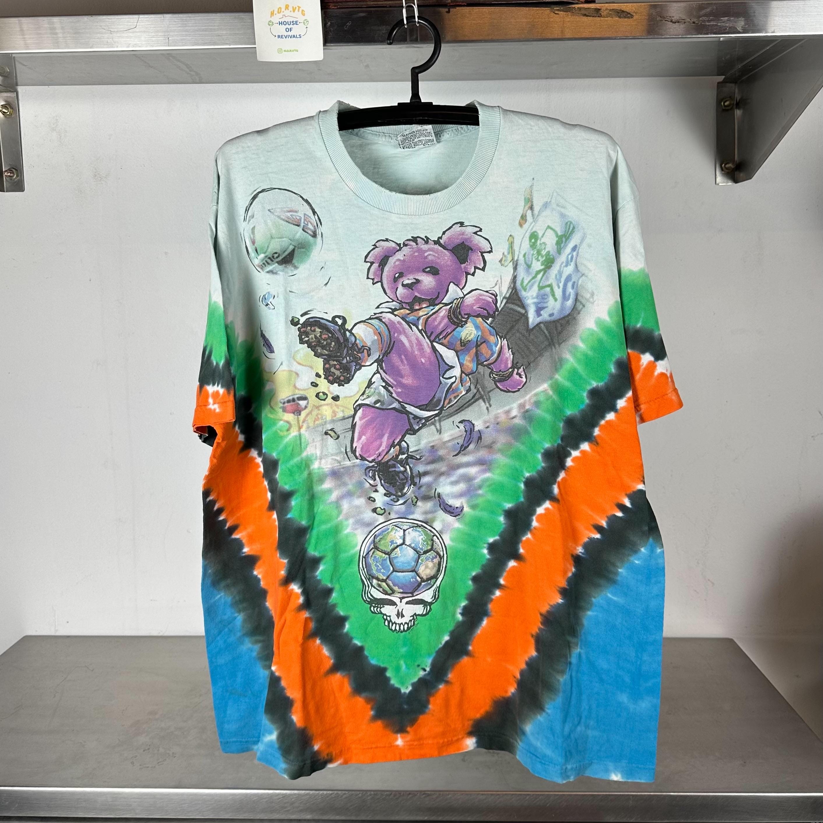 Vintage 90s Grateful Dead Bear Soccer Liquid Blue Tie Dye All over print XL T shirt Vintage Grateful Dead Vintage Band Tees Band Tshirt Graphic Tee – Warm & Stylish · Great Gift For Fans