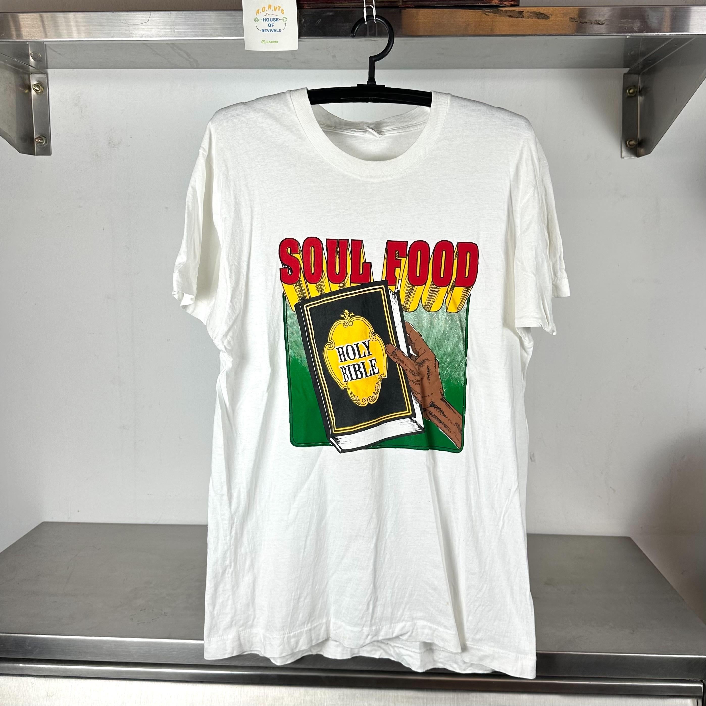 Vintage 90s The Holy Bible Soul Food Religion Large single stitch T shirt Vintage Religious Tshirts Jesus Christ Tshirt Religion Tshirt Graphic Tee – Bold Style · High-Quality Print