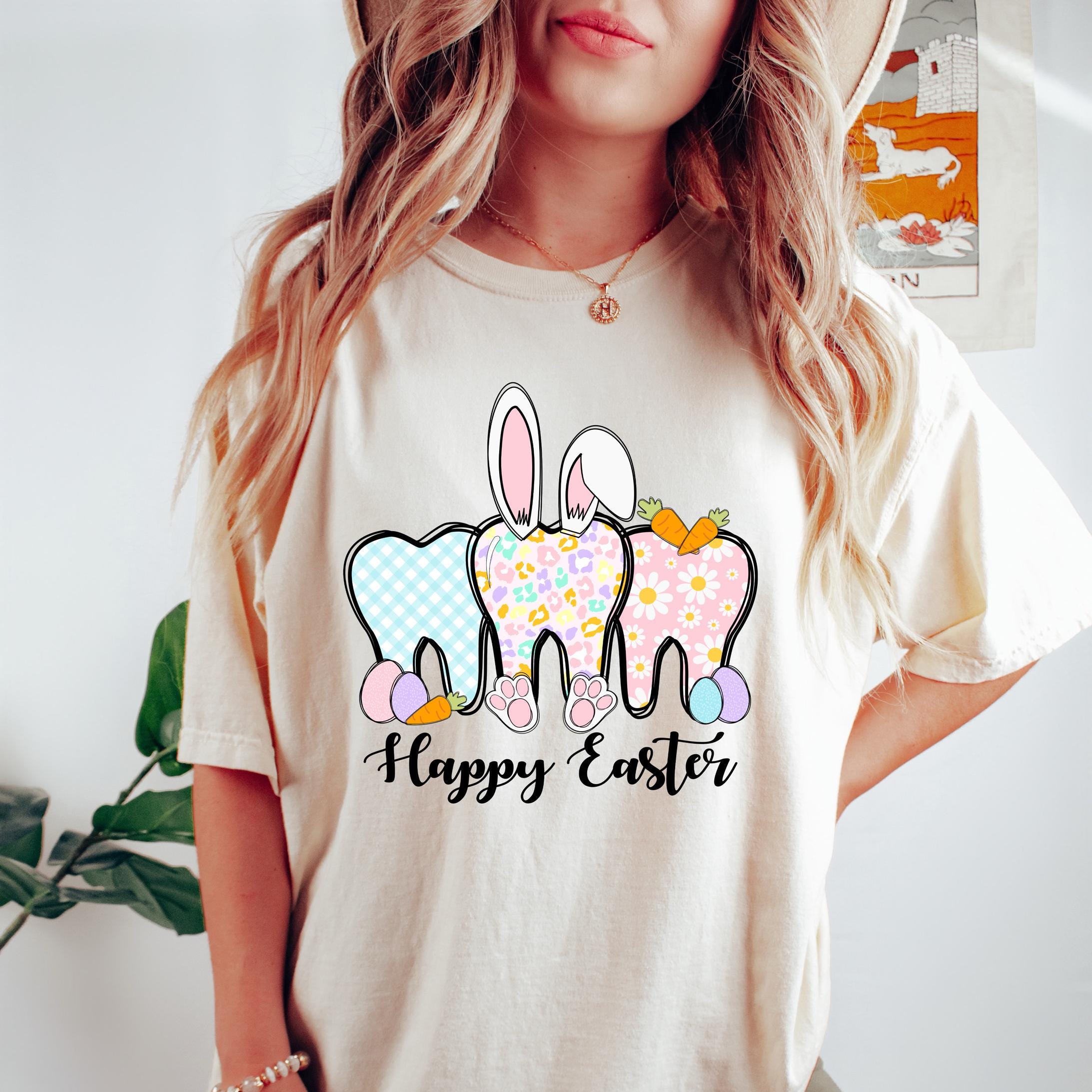 Happy Easter T shirt Bunny Teeth Ears Shirt Rabbit Tooth Sweatshirt Floral Dental Rabbit Tee Funny Dentist Gift Dental Bunny Squad Tee Sweatshirt – Aesthetic Look · Must-Have Style