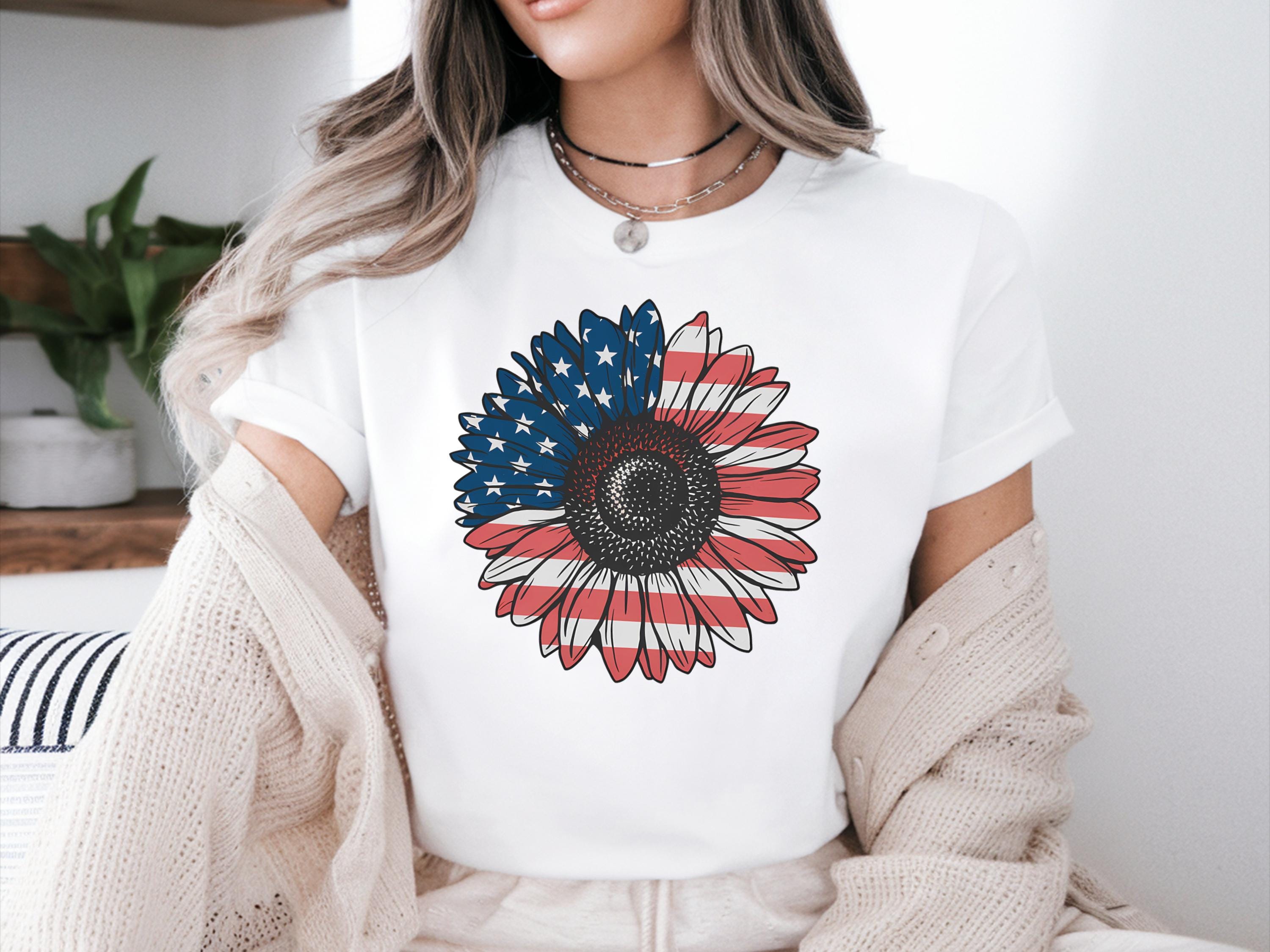 Sunflower America Shirt 4th Of July Shirt America Flag Sunflower Shirt Patriot 4th Of July Shirt USA Flag Flower T Shirt USA Shirt Graphic Tee – Bold Style · Perfect For Daily Wear