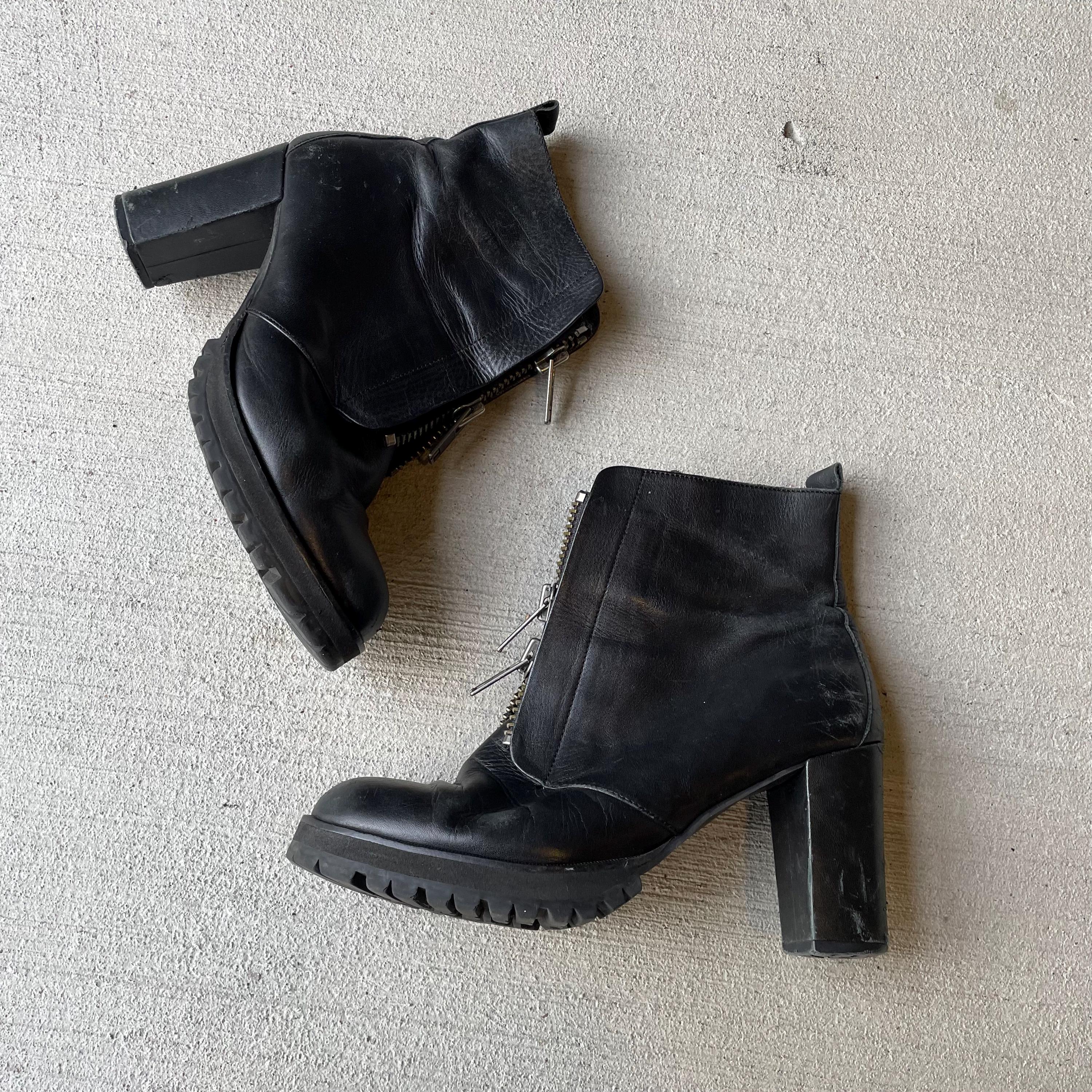 Won Hundred black leather lug sole boots with zipper details size 39 Graphic Tee – Warm & Stylish · Top Pick For Any Outfit