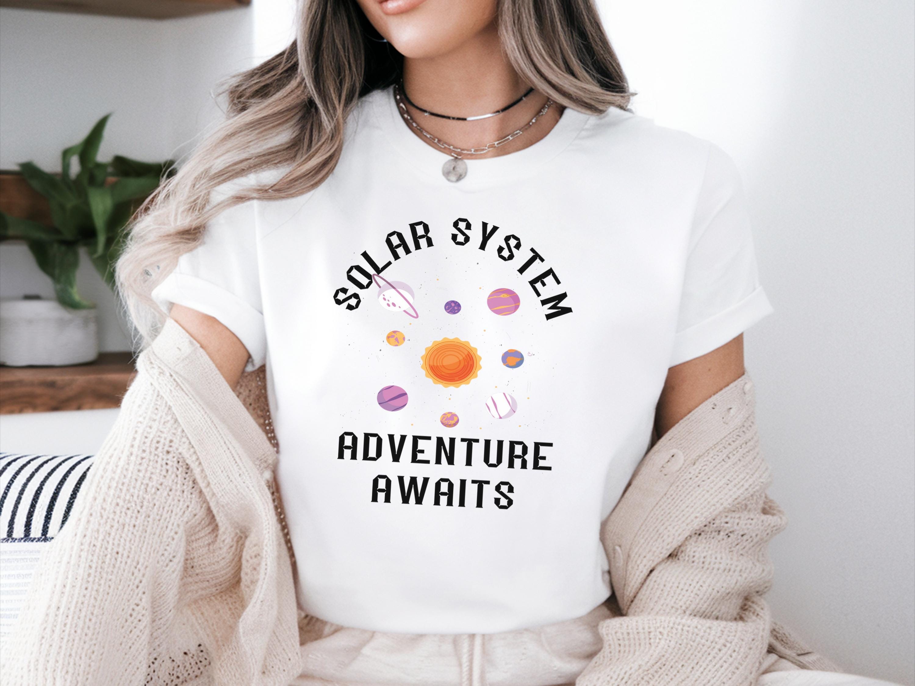 Solar System Shirts Adventure Awaits Tee Shirt Teacher Shirt Solar System Space Shirt Planet Lovers Shirt Gift for Science Lovers Graphic Tee – Feel-Good Design · High-Quality Print