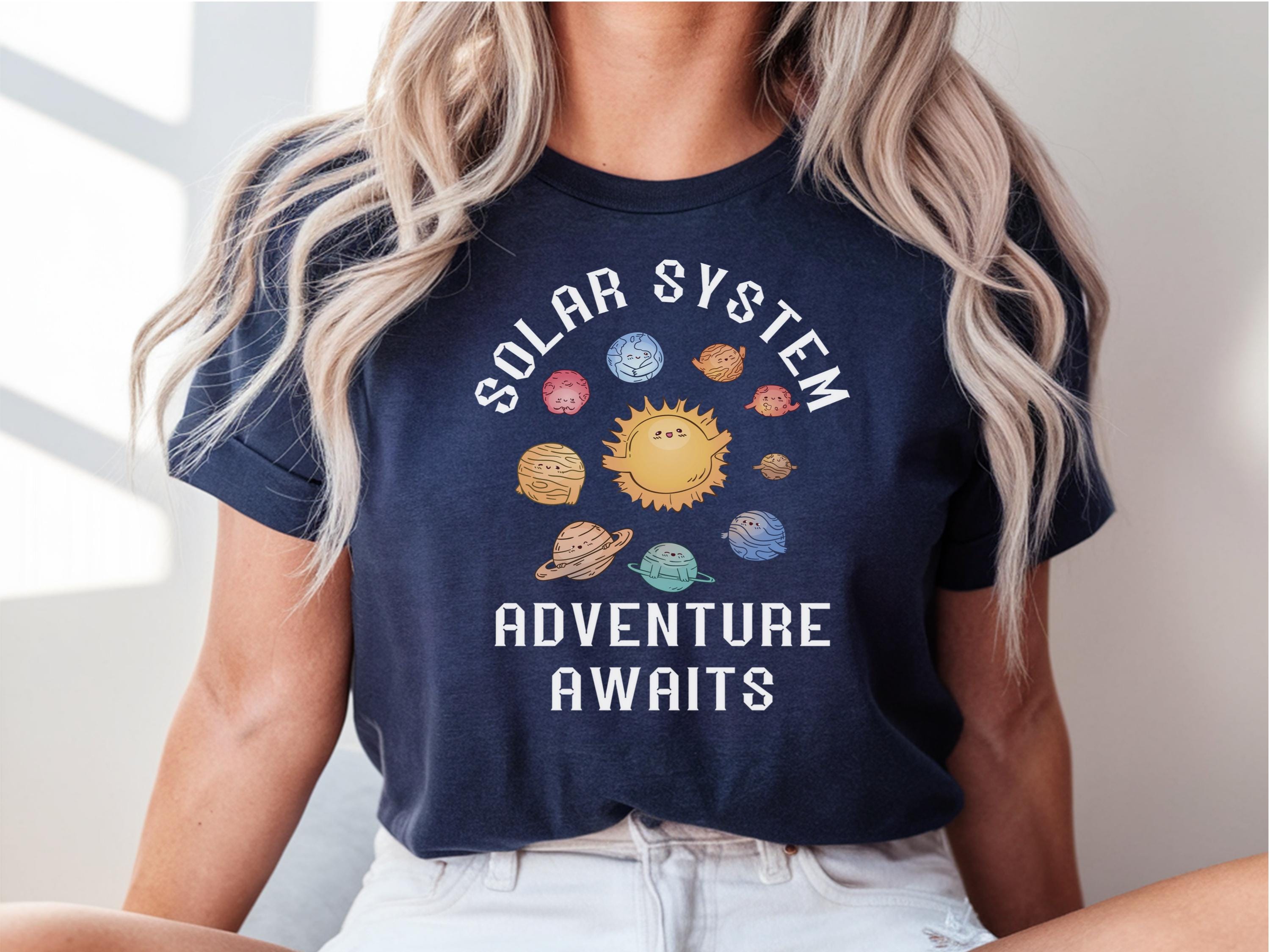 Solar System Shirts Adventure Awaits Tee Shirt Teacher Shirt Solar System Space Shirt Planet Lovers Shirt Aesthetic Universe Shirt Graphic Tee – Warm & Stylish · Must-Have Style