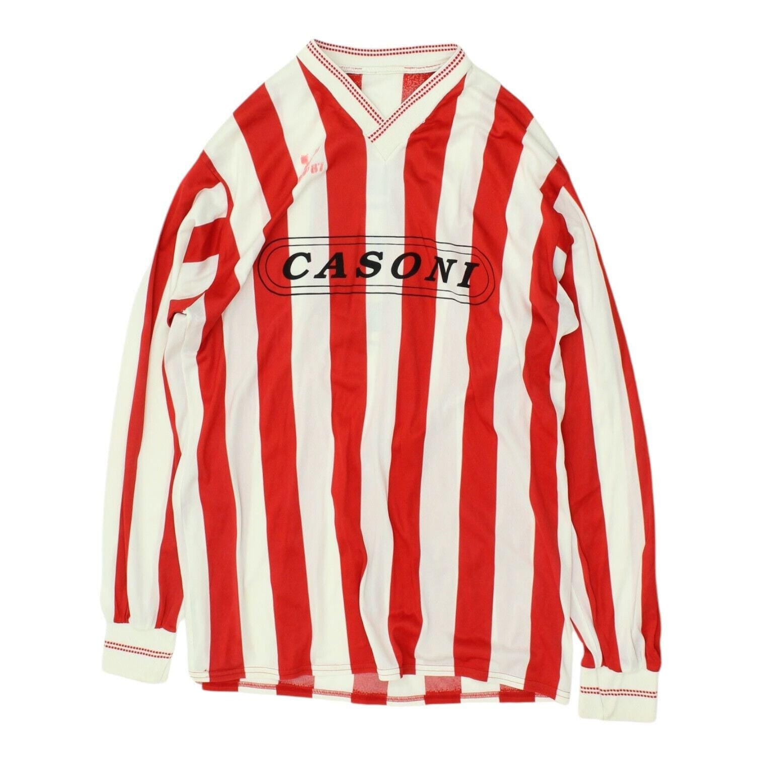 Vintage 80s Football Shirt Mens Red White Striped Sports VNeck Long Sleeve Graphic Tee – Warm & Stylish · Must-Have Style
