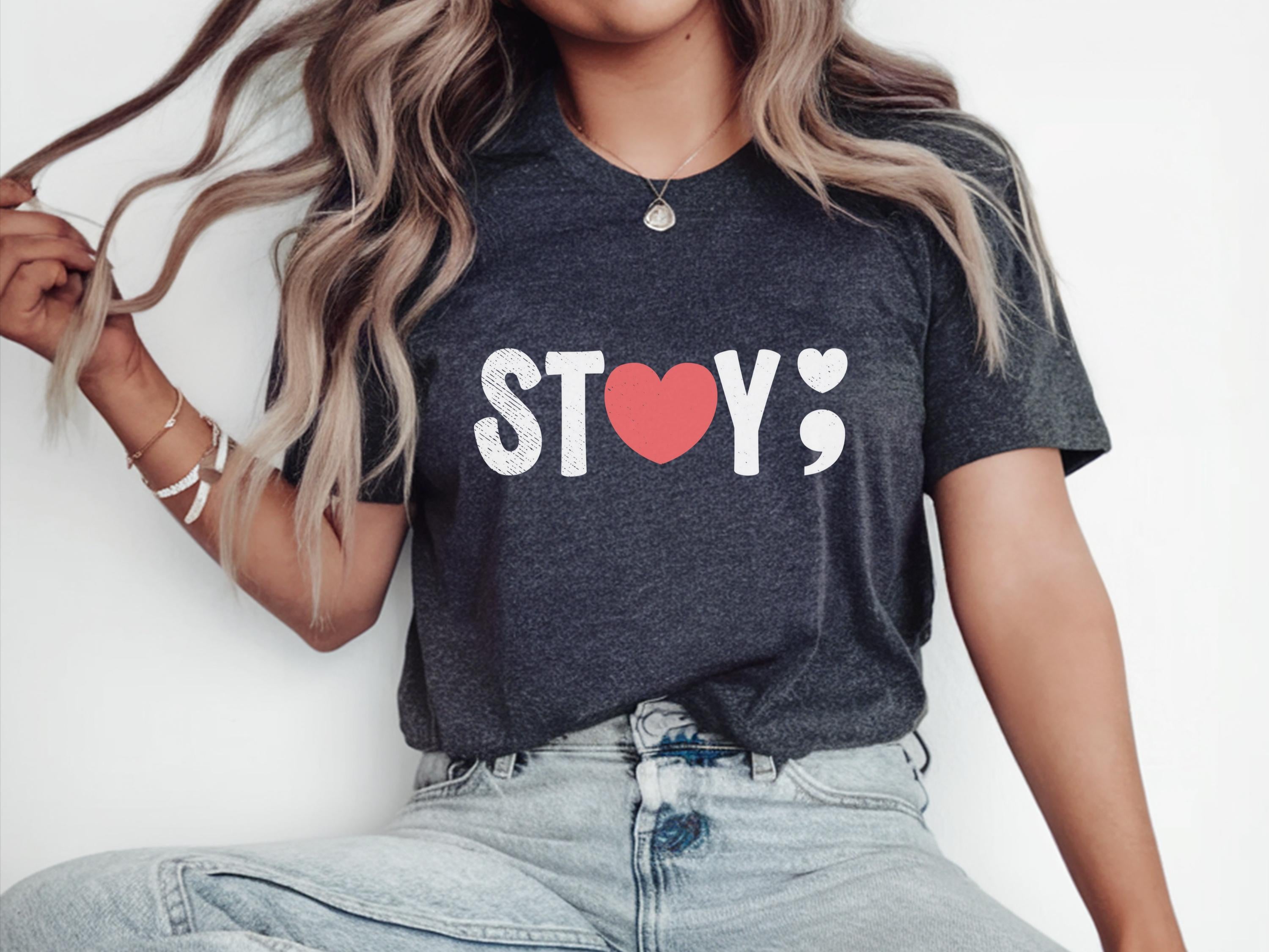 Stay Semicolon Shirt Semicolon Shirt Mental Health Shirt Mental Health Therapist Shirt Semicolon Gift Shirt Suicide Awareness Shirt Graphic Tee – Soft Feel · Top Pick For Any Outfit