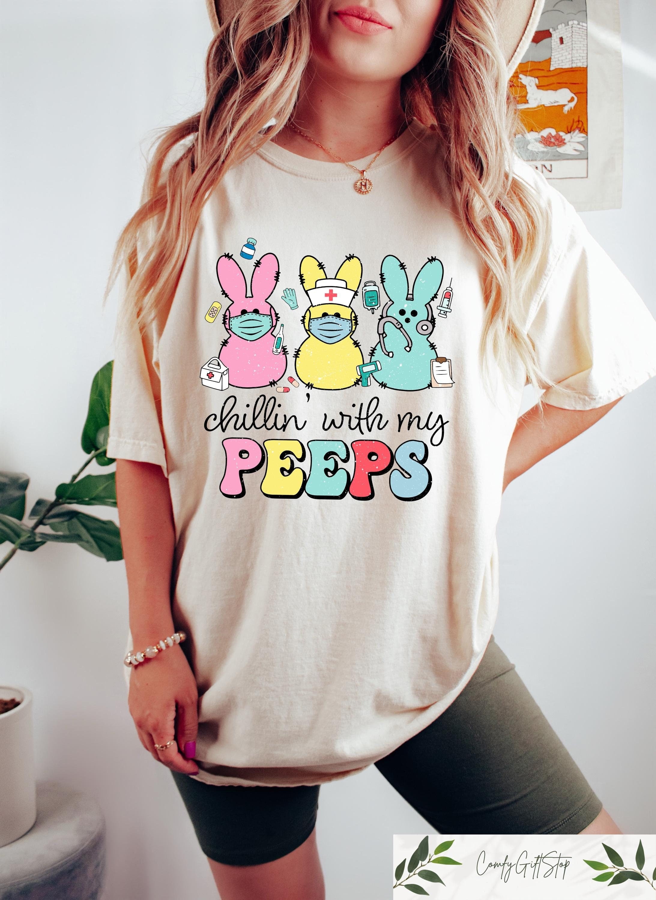 Nurse Easter T shirt Chillin With My Peeps Easter Bunny Shirt RN Nurse Bunny Sweatshirt Funny Easter Nurse Gift Easter Nurse Crew Tees Sweatshirt – Fan Favorite · Perfect For Daily Wear