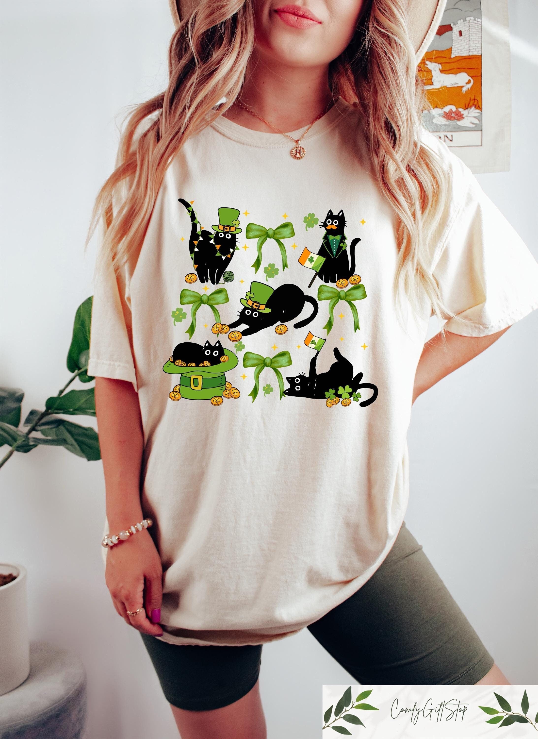 St Patrick Black Cat T Shirt St Paddy39s Cat Shirt Irish Cat Sweatshirt St Patricks Kitty Tee St Patrick Day Gift Coquette Crewneck Sweatshirt – Aesthetic Look · Top Pick For Any Outfit