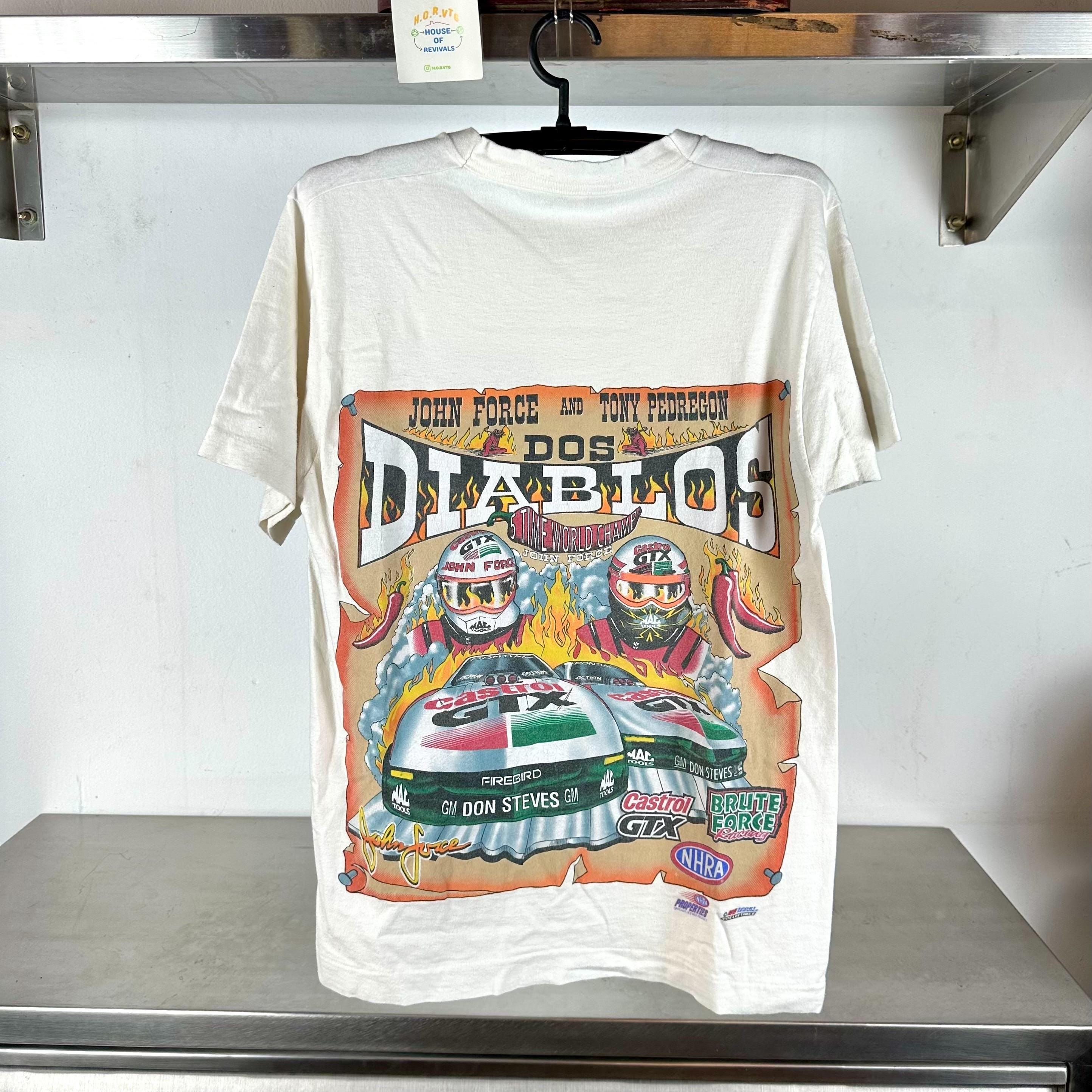 Vintage 90s Nascar Dos Diablos John Force and Tony Pedregon 5 Time World Champ single stitch T shirt Vintage Racing Tshirts Nascar Tshirts Graphic Tee – Feel-Good Design · Trending Graphic Apparel