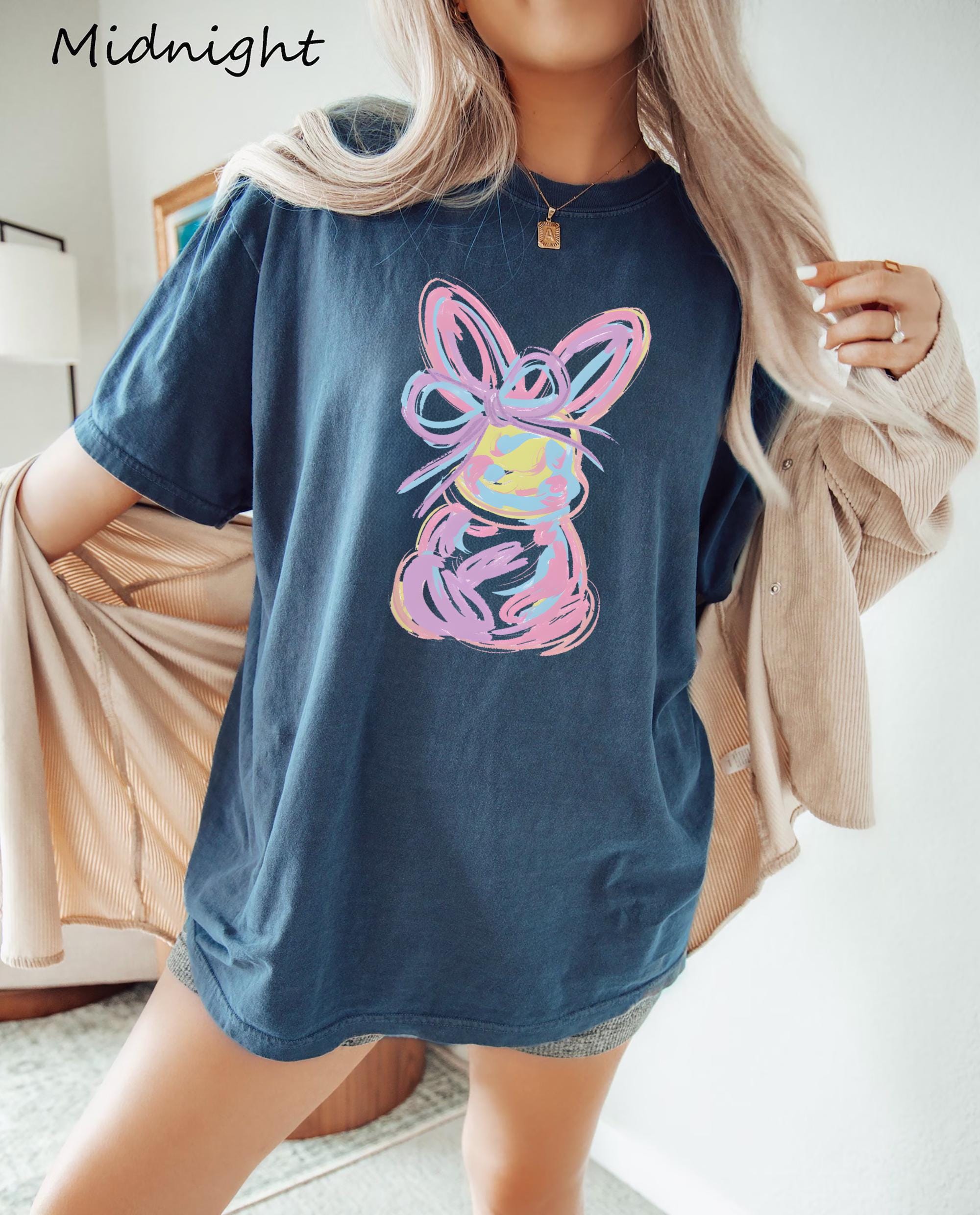 Brushstroke Bunny Easter Shirt Bunny Coquette Bow T Shirt Pink bunny easter Shirt retro easter Shirt Girls easter Shirt Graphic Tee – Soft Feel · High-Quality Print