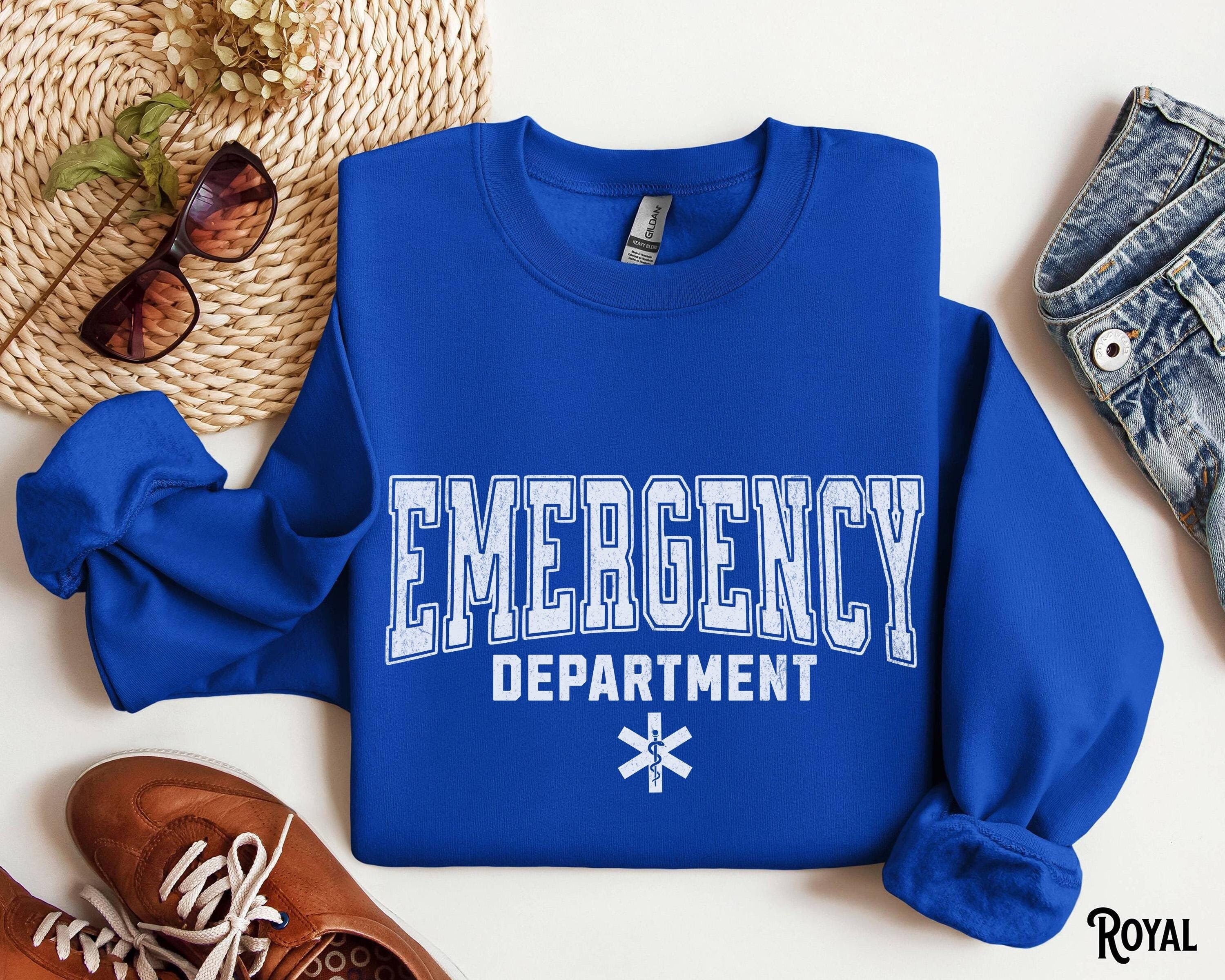 Emergency Department Sweatshirt Varsity ER Crewneck ER Department Sweater Nurse Doctor Crew Team Hospital ED Graduation Gift Sweatshirt – Aesthetic Look · Perfect For Daily Wear