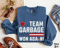 Trump Won Again Crewneck Sweatshirt Team Garbage Trump President 2025 Sweater 47 Patriotic USA US Flag Funny Victory Humor Sweatshirt – Soft Feel · Must-Have Style