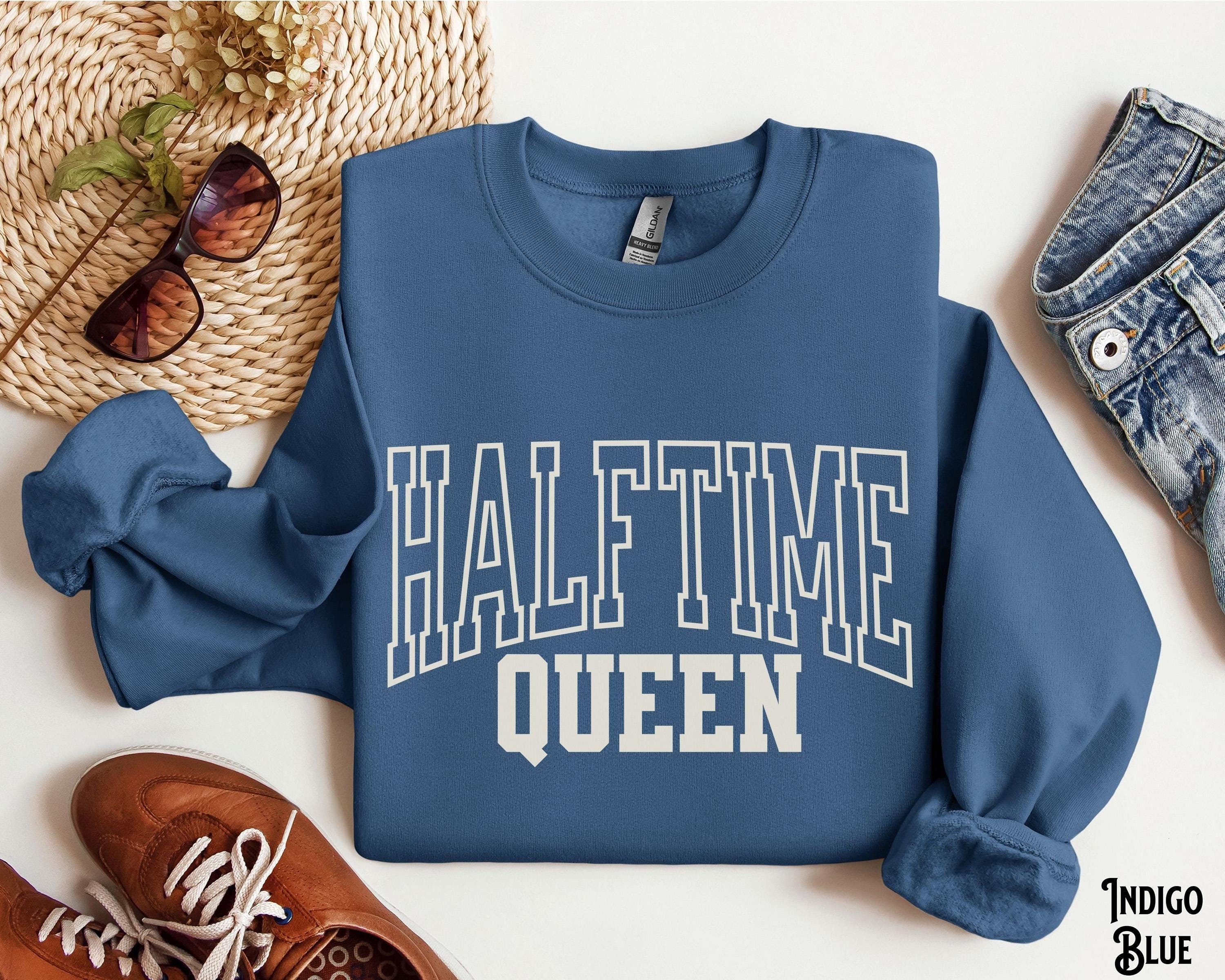 Halftime Queen Sweatshirt Varsity University Game Day Halftime Show Football Season Sweater Sports Fan I39m Just Here for the Snacks Sweatshirt – Premium Graphic · Top Pick For Any Outfit