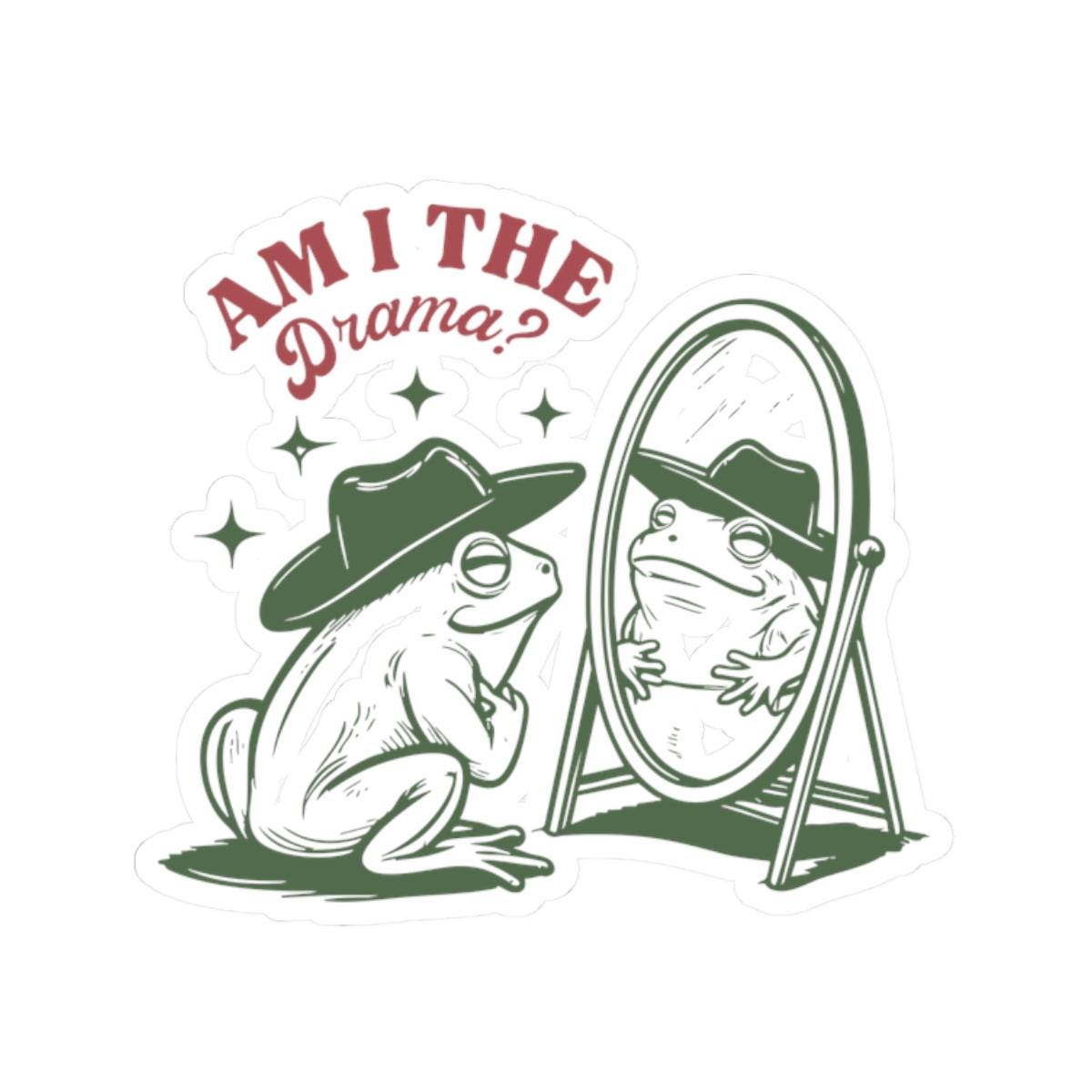 Am I The Drama Vinyl Sticker Vintage Funny Frog Bookish Sticker Mental Health Quirky Cowboy Frog Kindle eBook Reader Self Love Sticker Graphic Tee – Aesthetic Look · Top Pick For Any Outfit