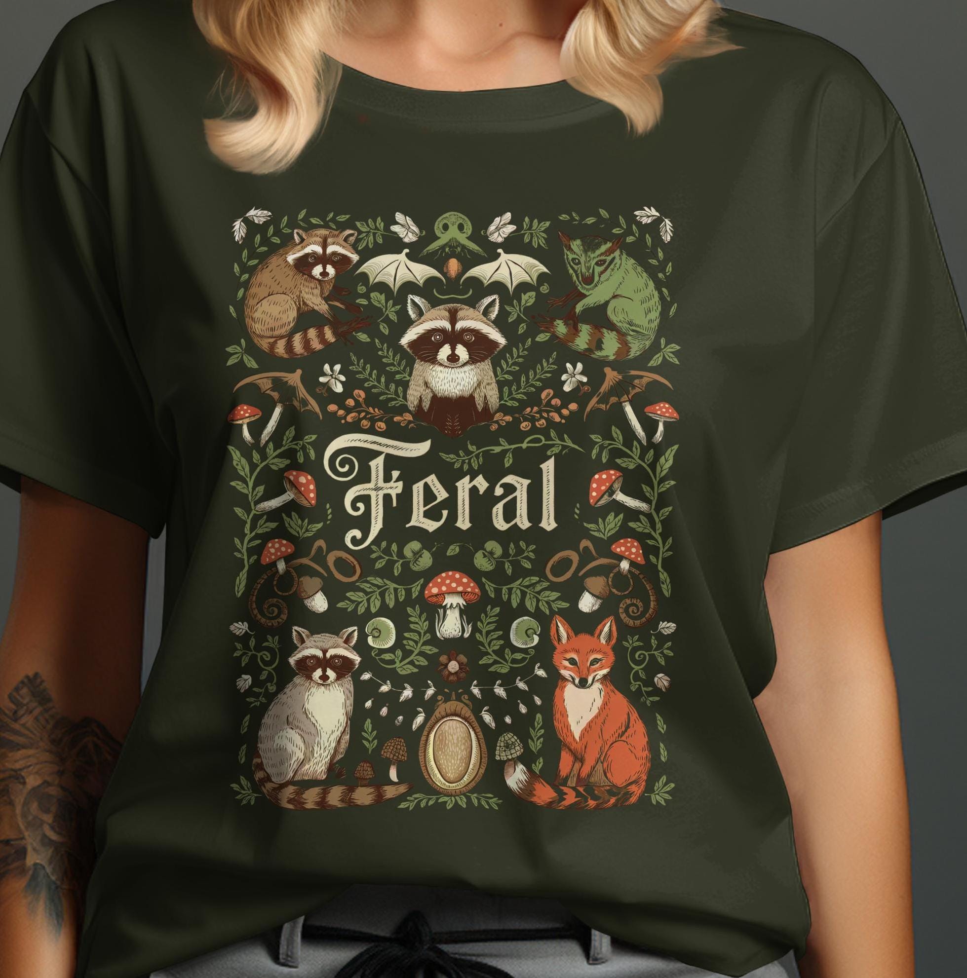 Feral Animals Tee Cottagecore Cute Fox Raccoon Design Nature Inspired T Shirt Forest Animals Shirt fairy core Wildlife Art Tee Graphic Tee – Easygoing Wear · High-Quality Print