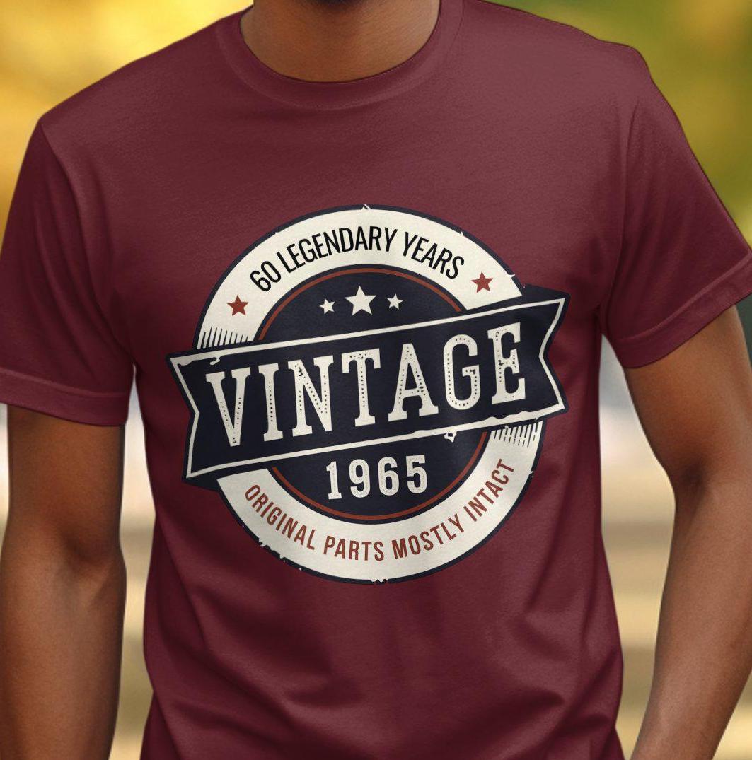 Vintage 1965 T Shirt 60 Legendary Years Tee Original Parts Mostly Intact Shirt Retro Birthday Gift Classic 60th Birthday Top Graphic Tee – Premium Graphic · High-Quality Print