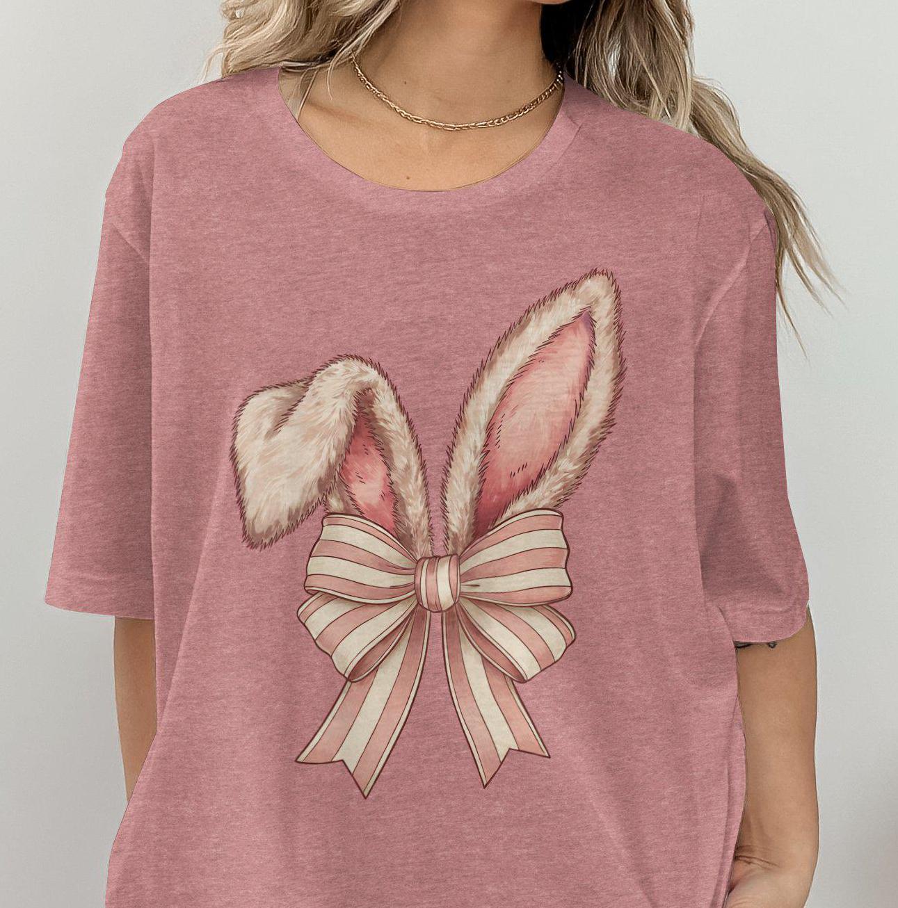 Bunny Ears Coquette Bow T Shirt Rabbit Ears Easter Shirt Easter gift Easter outfit Soft Pink Bow Tee Cute Cozy Bunny shirt Graphic Tee – Easygoing Wear · Great Gift For Fans